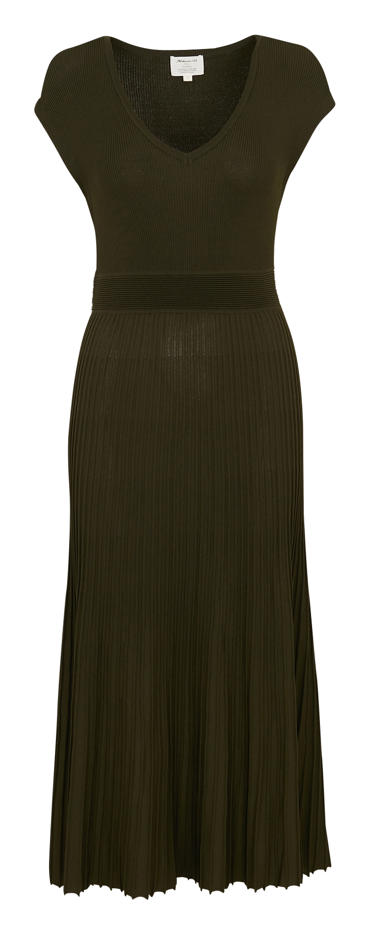 Halblanges Strickkleid mit V-Ausschnitt Khaki