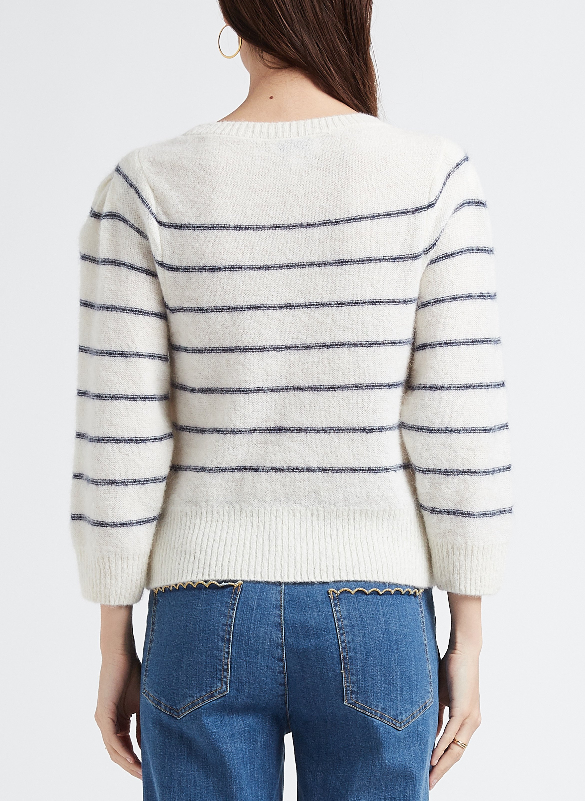 Pull col rond rayé en alpaga mélangé  EMILE ET IDA Blanc