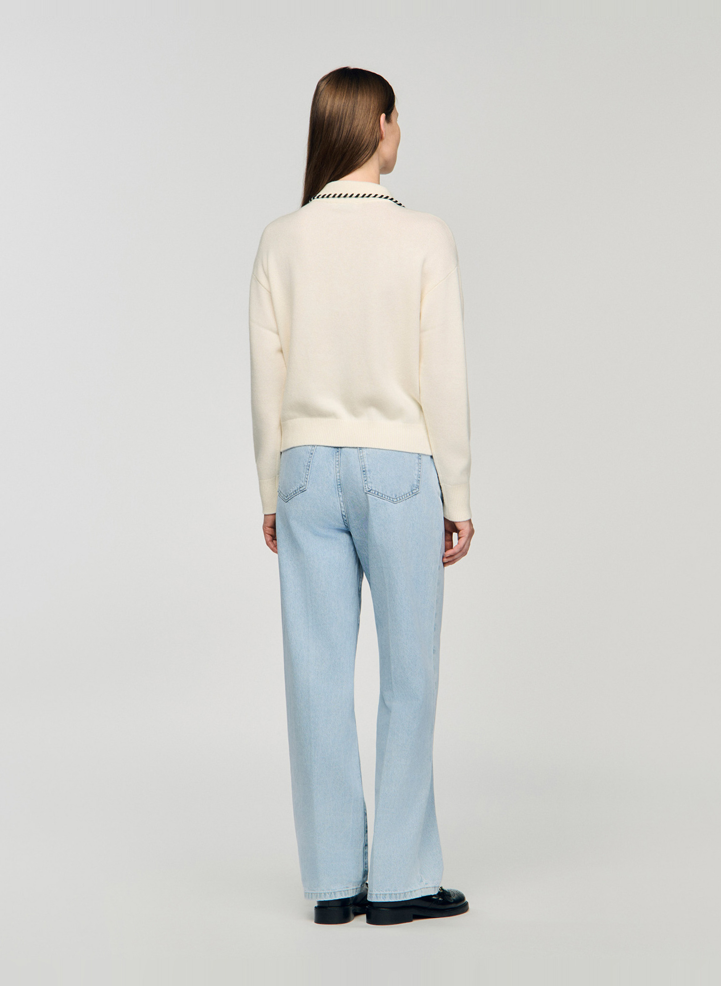 Effen trui van wolmix met lange mouwen en kant SANDRO Wit