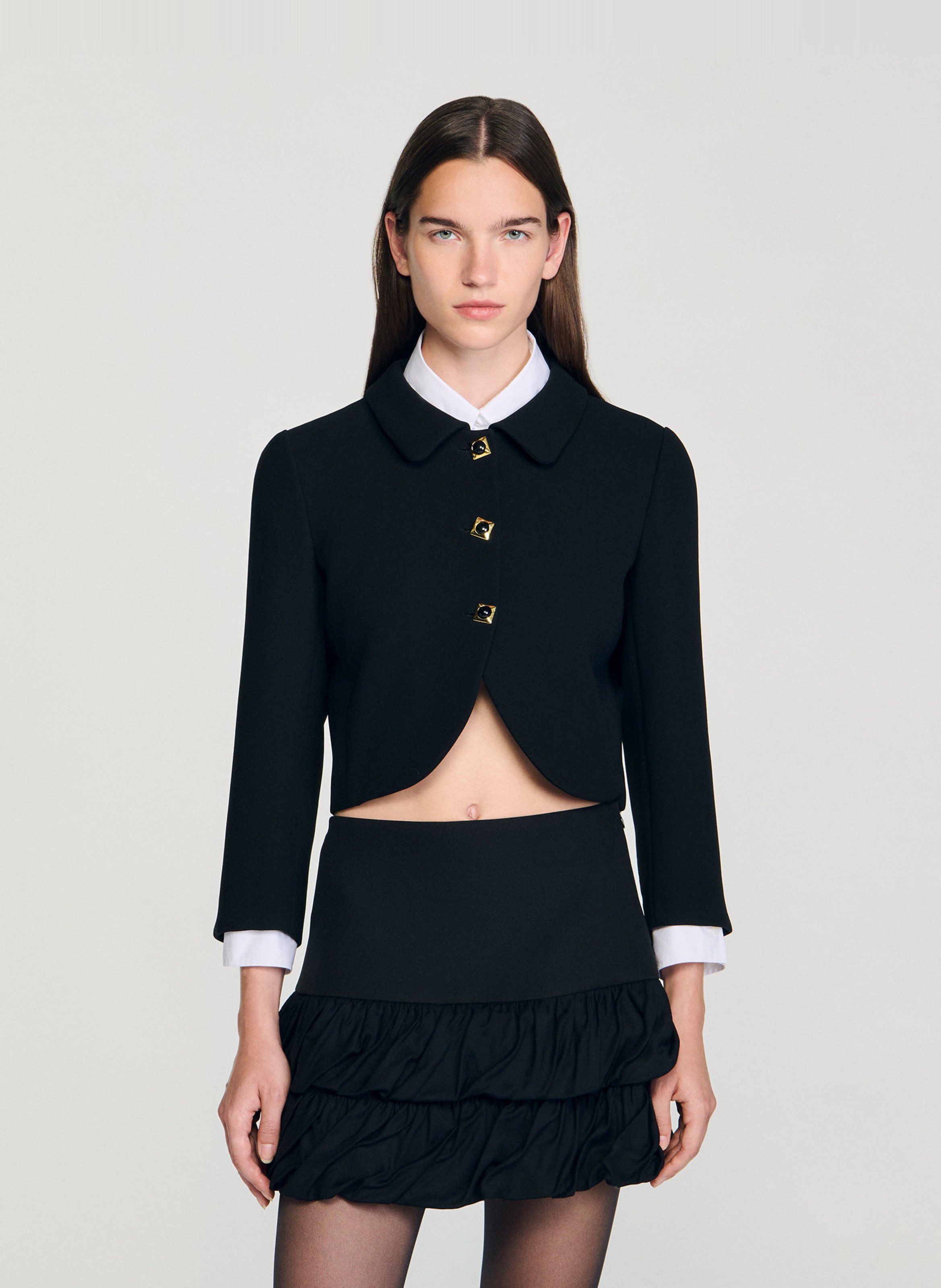 Korte effen jas met fantasieknopen SANDRO Zwart