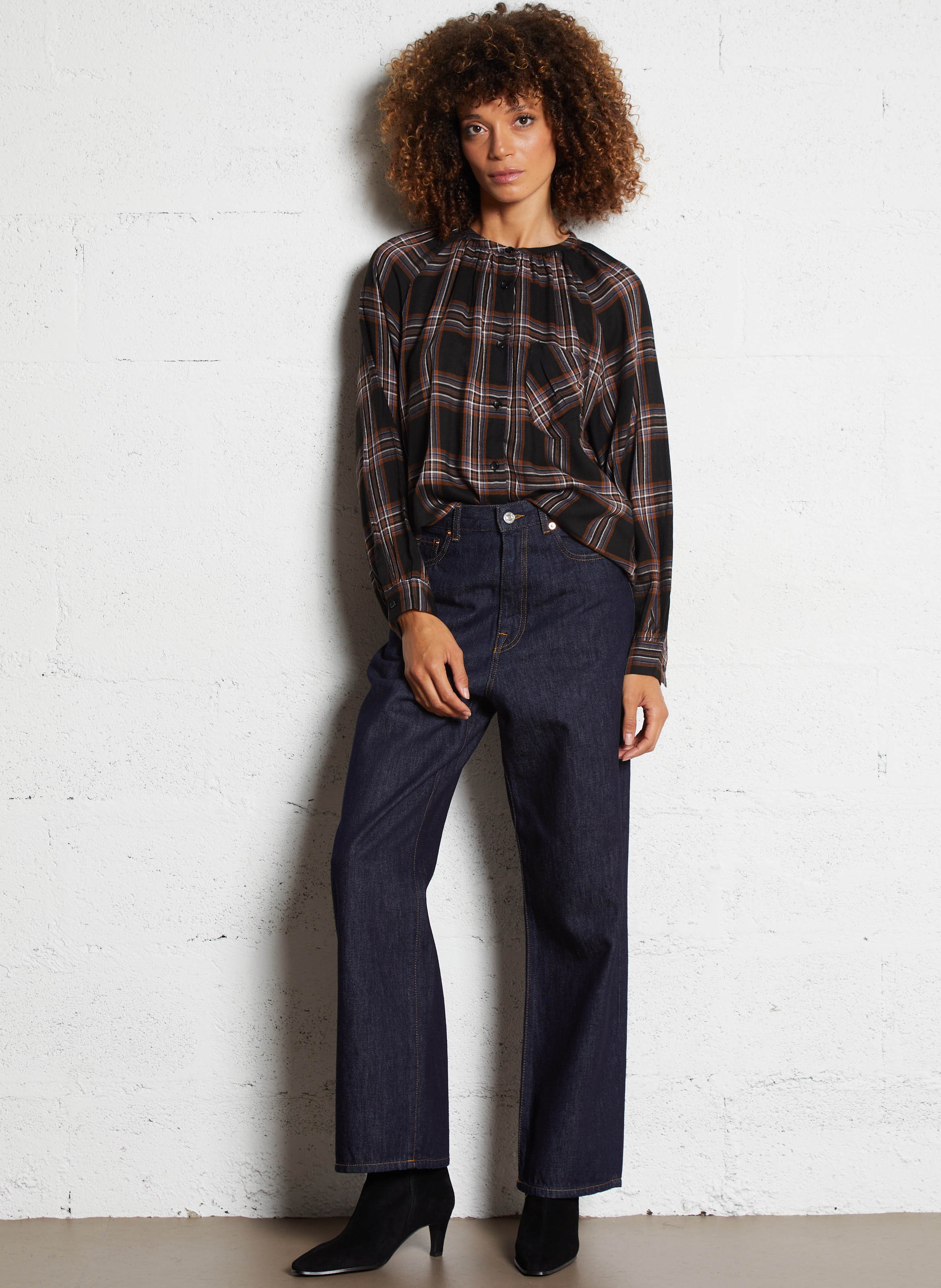 Chemise col rond fluide à motifs SEE U SOON Noir