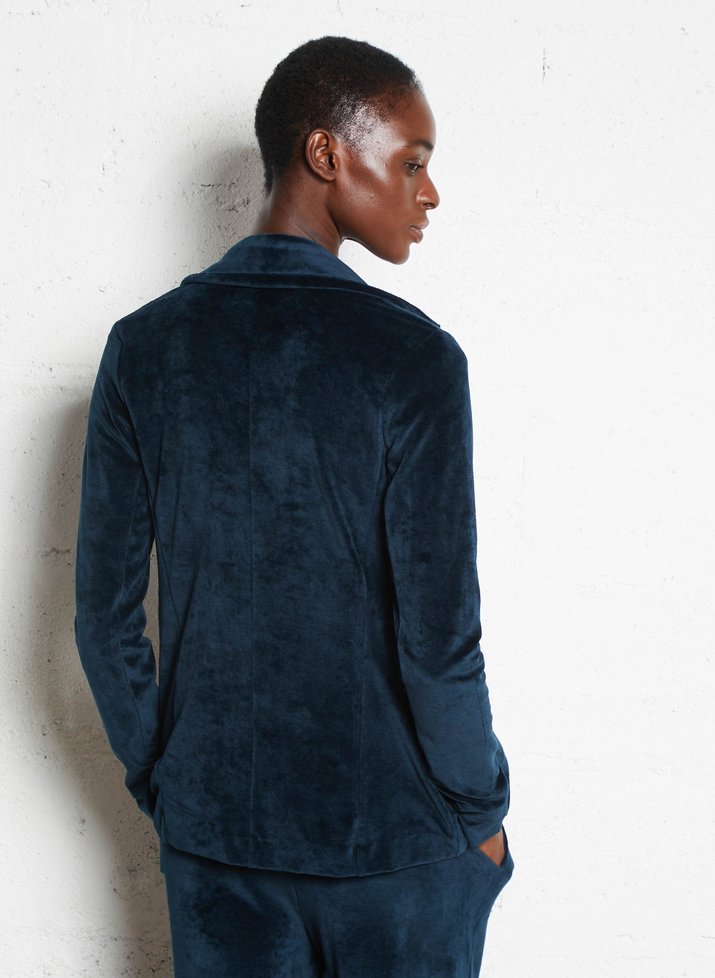 Veste col tailleur en velours MAJESTIC FILATURES Bleu