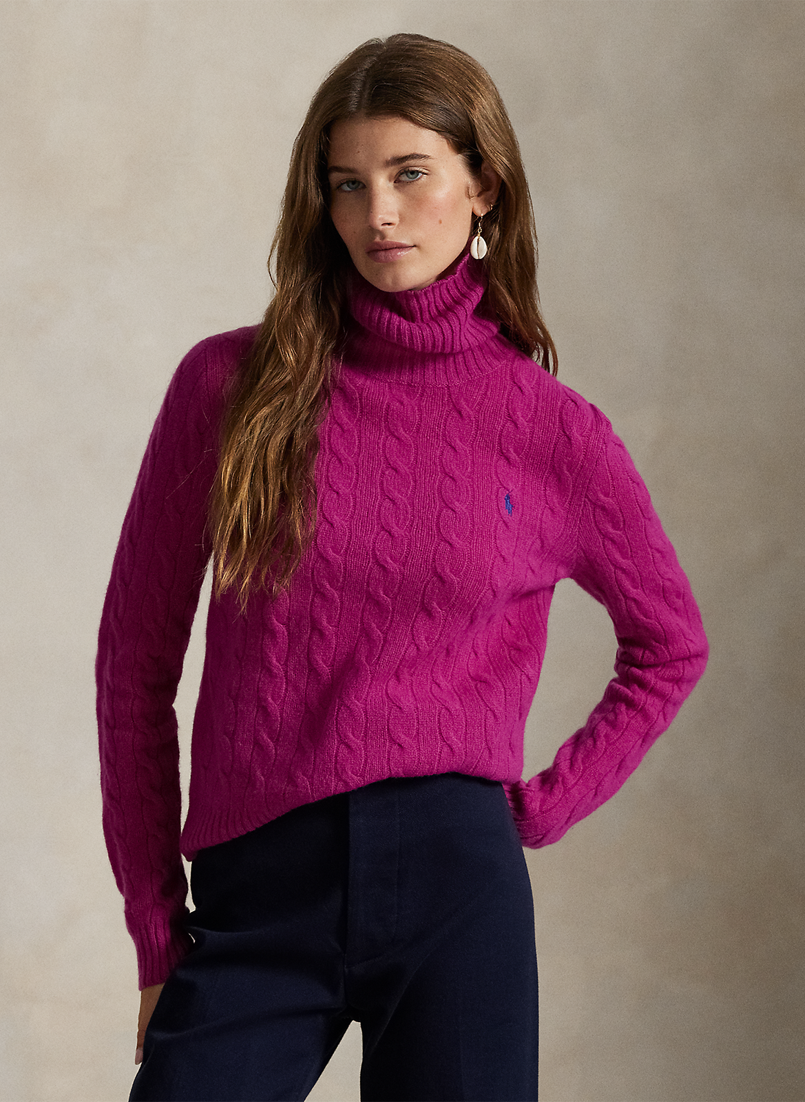 Pull col roulé en laine et cachemire POLO RALPH LAUREN Rose