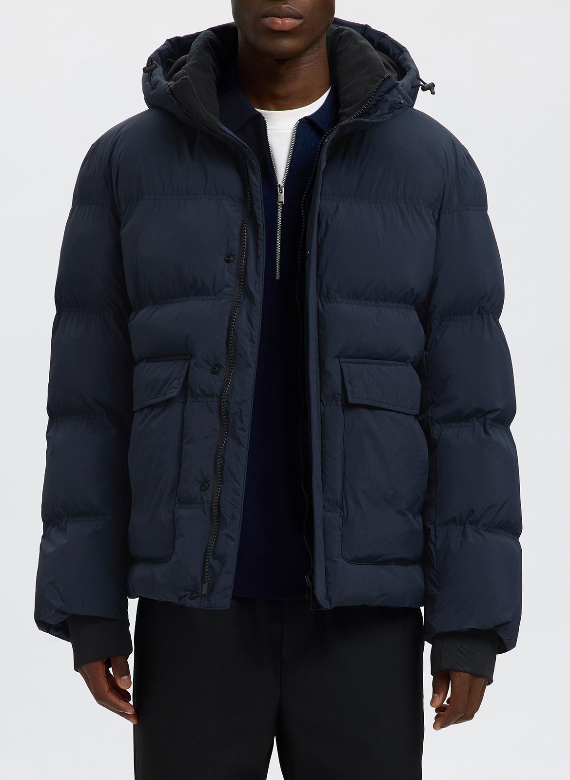 Doudoune droite col montant en fibres recyclées SELECTED Bleu