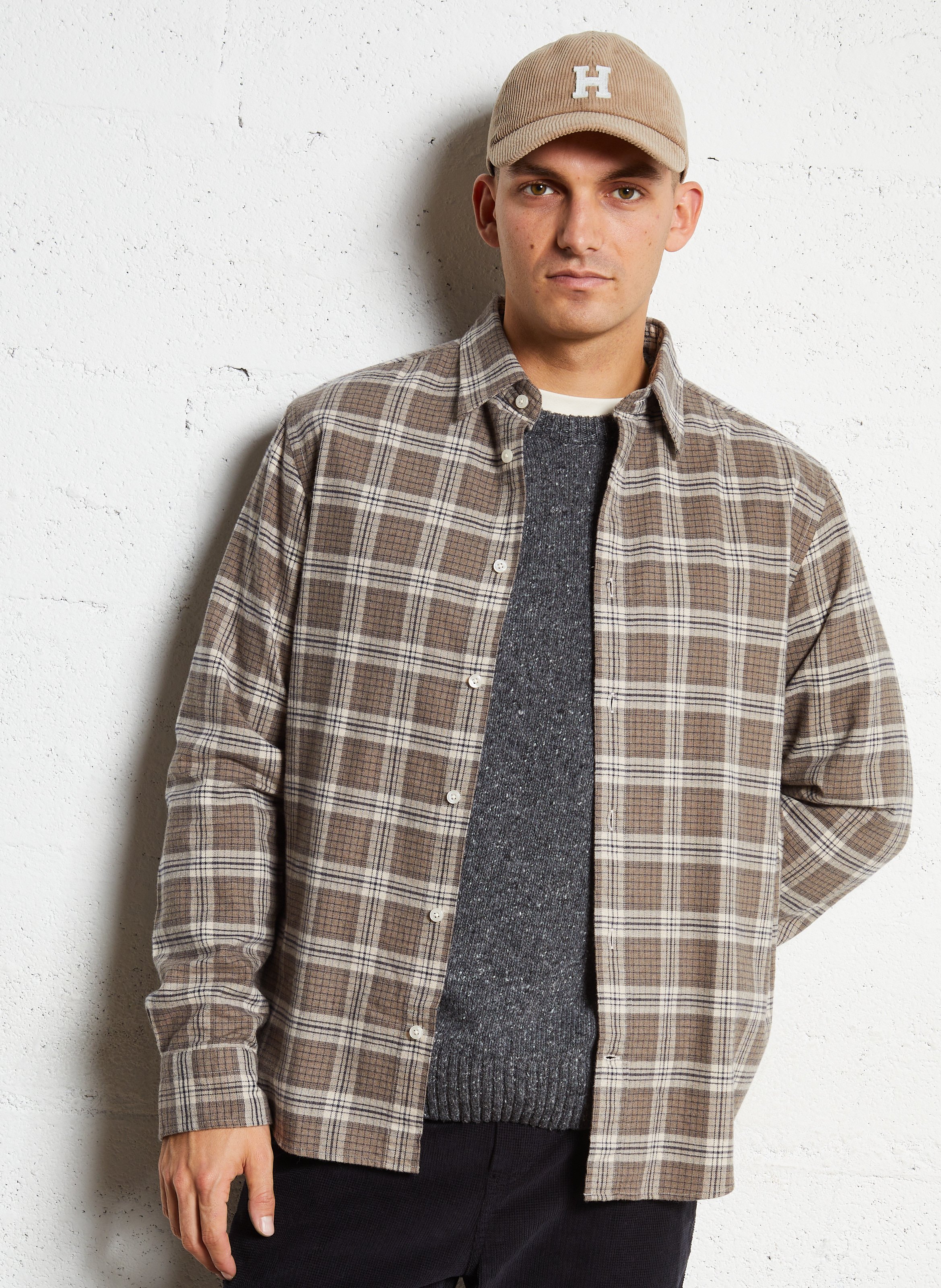 Chemise droite col classique à carreaux en coton GANT Kaki