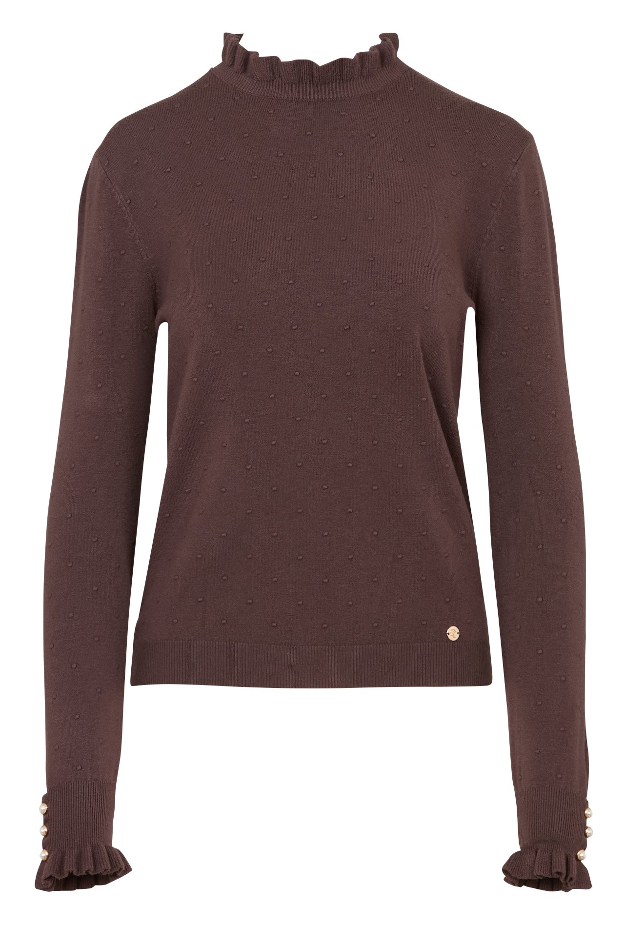 Jacquard-Rundhalspullover mit Rüschen SOLFERINO Marron