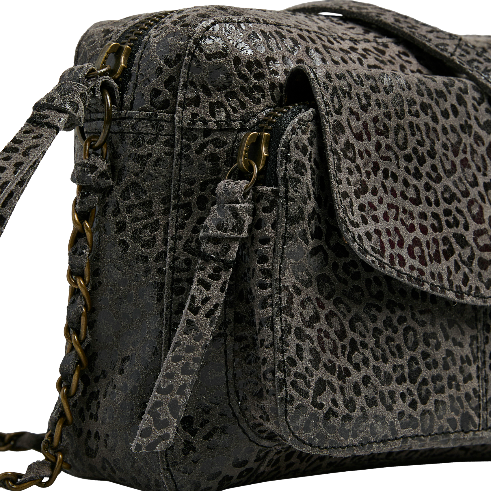 Printed leather shoulder bag PIECES Grey