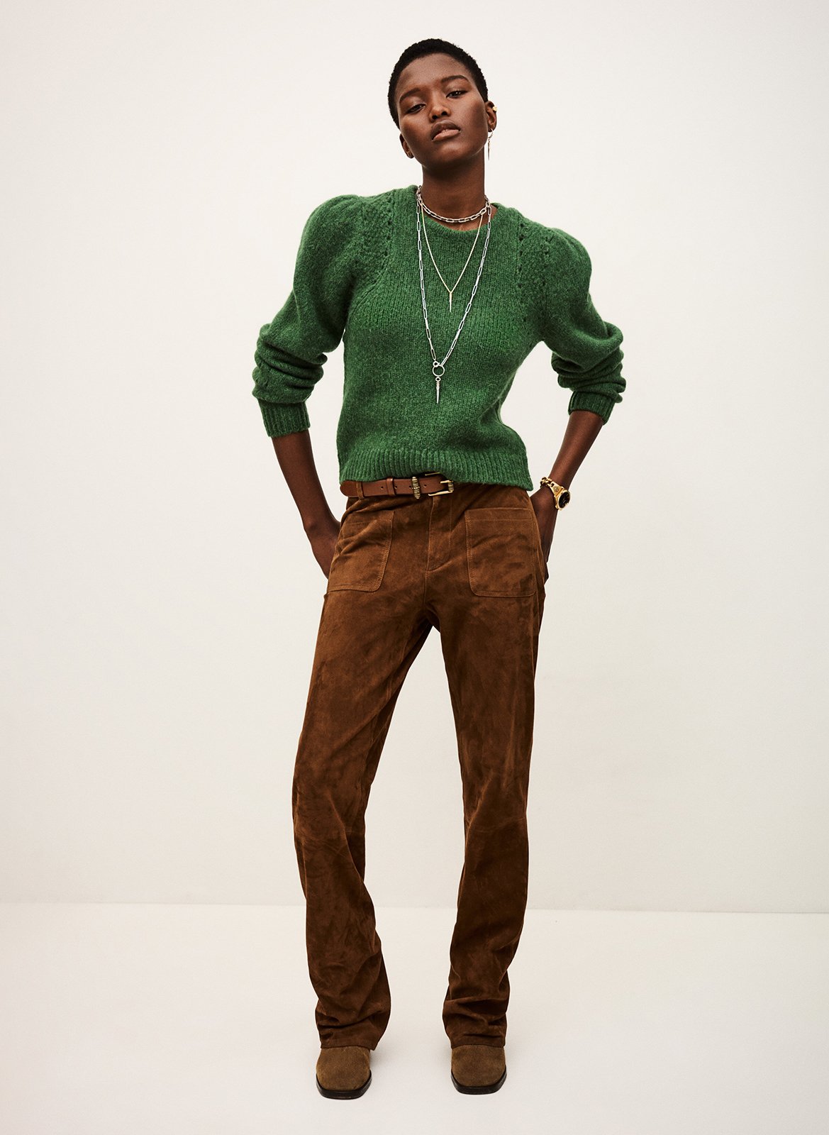 Pull court droit en laine mélangée BA&SH Vert