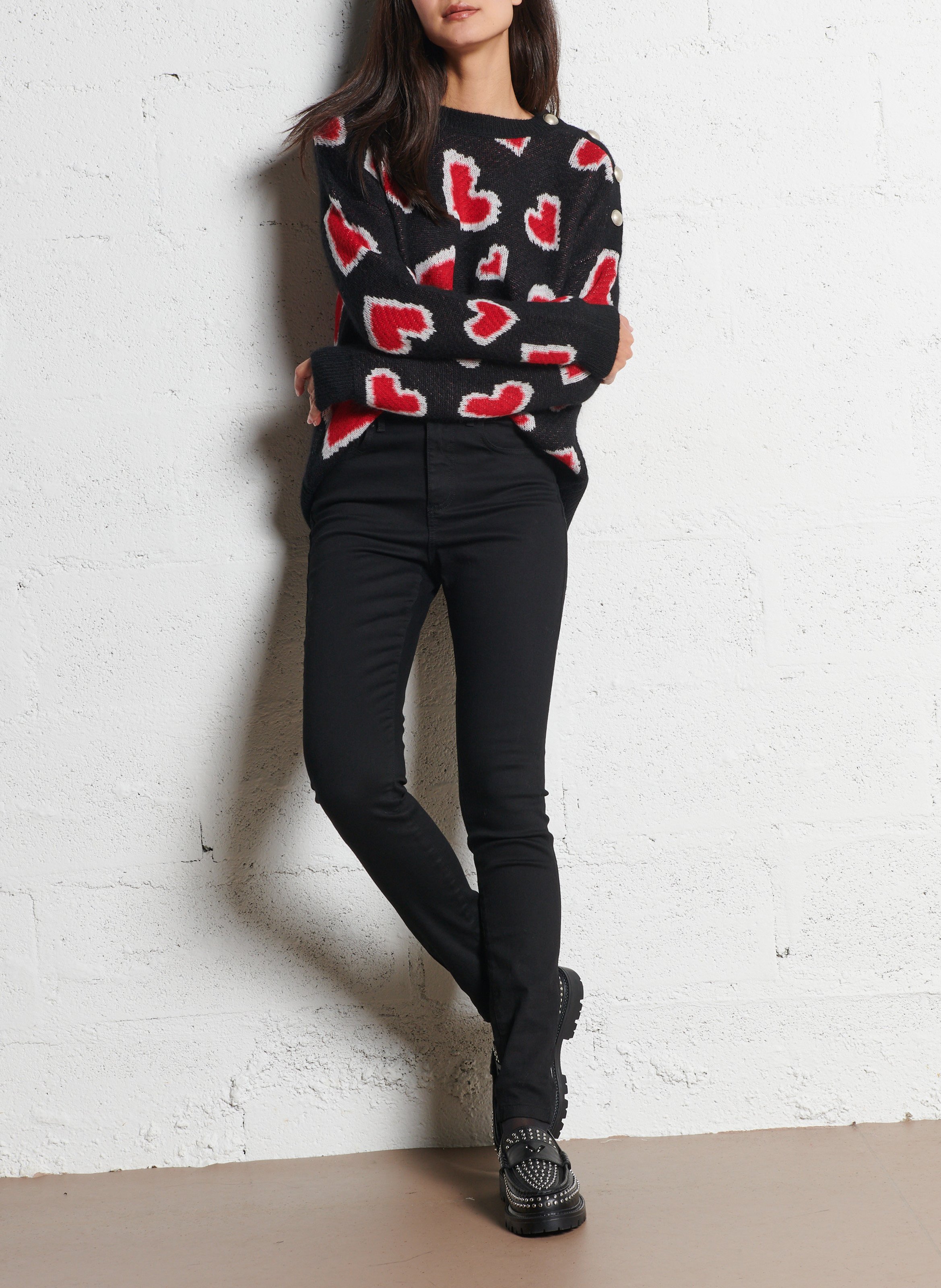 Jean slim en coton mélangé Noir