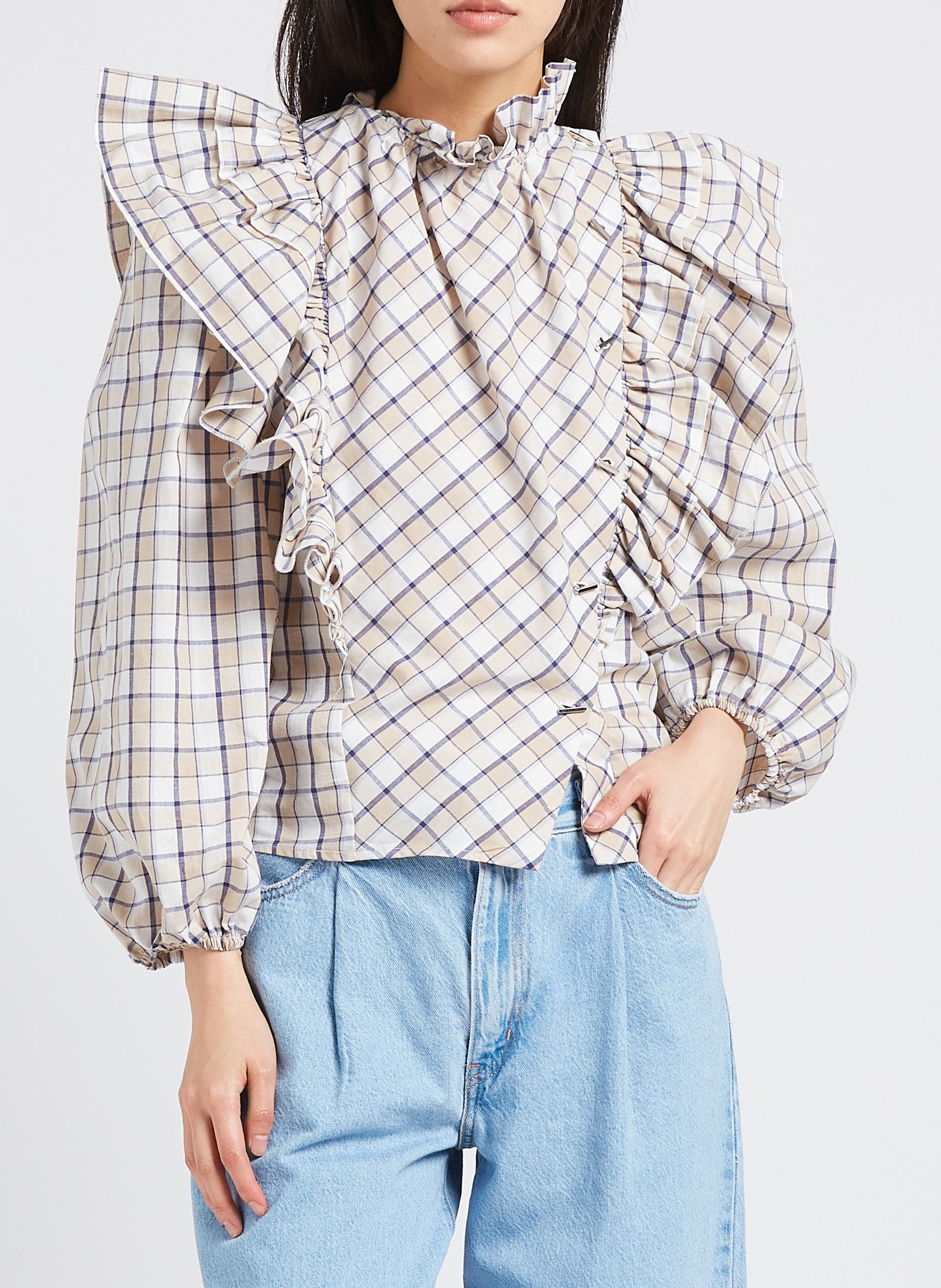 Chemise col victorien en coton THE LABEL EDITION Beige