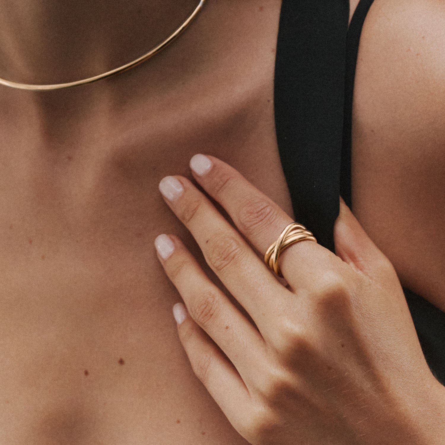 Three-ring gold-plated ring MAYRENA Golden