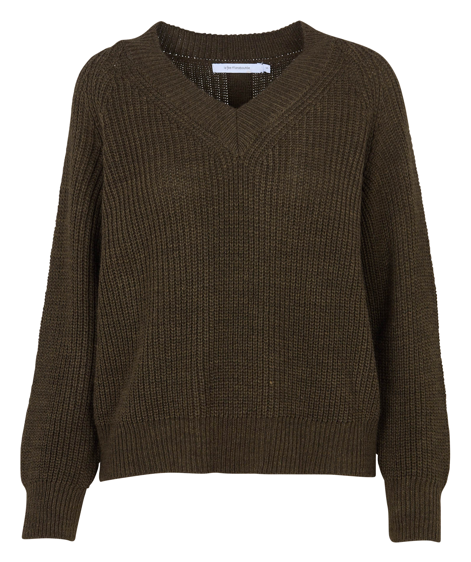 Pull droit col V en maille mélangée LA FEE MARABOUTEE Vert