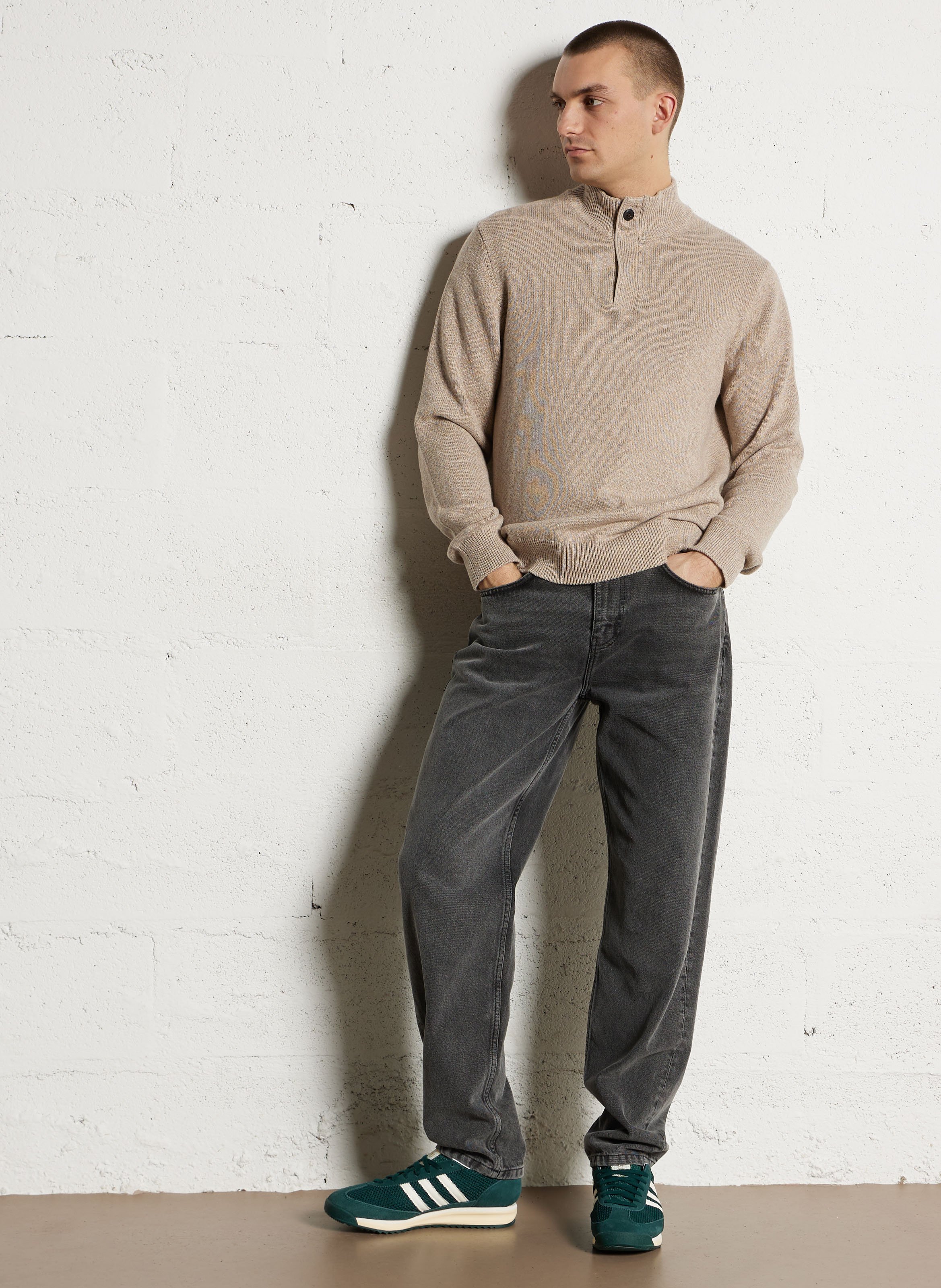 Pull droit col montant en coton et cachemire HACKETT Marron