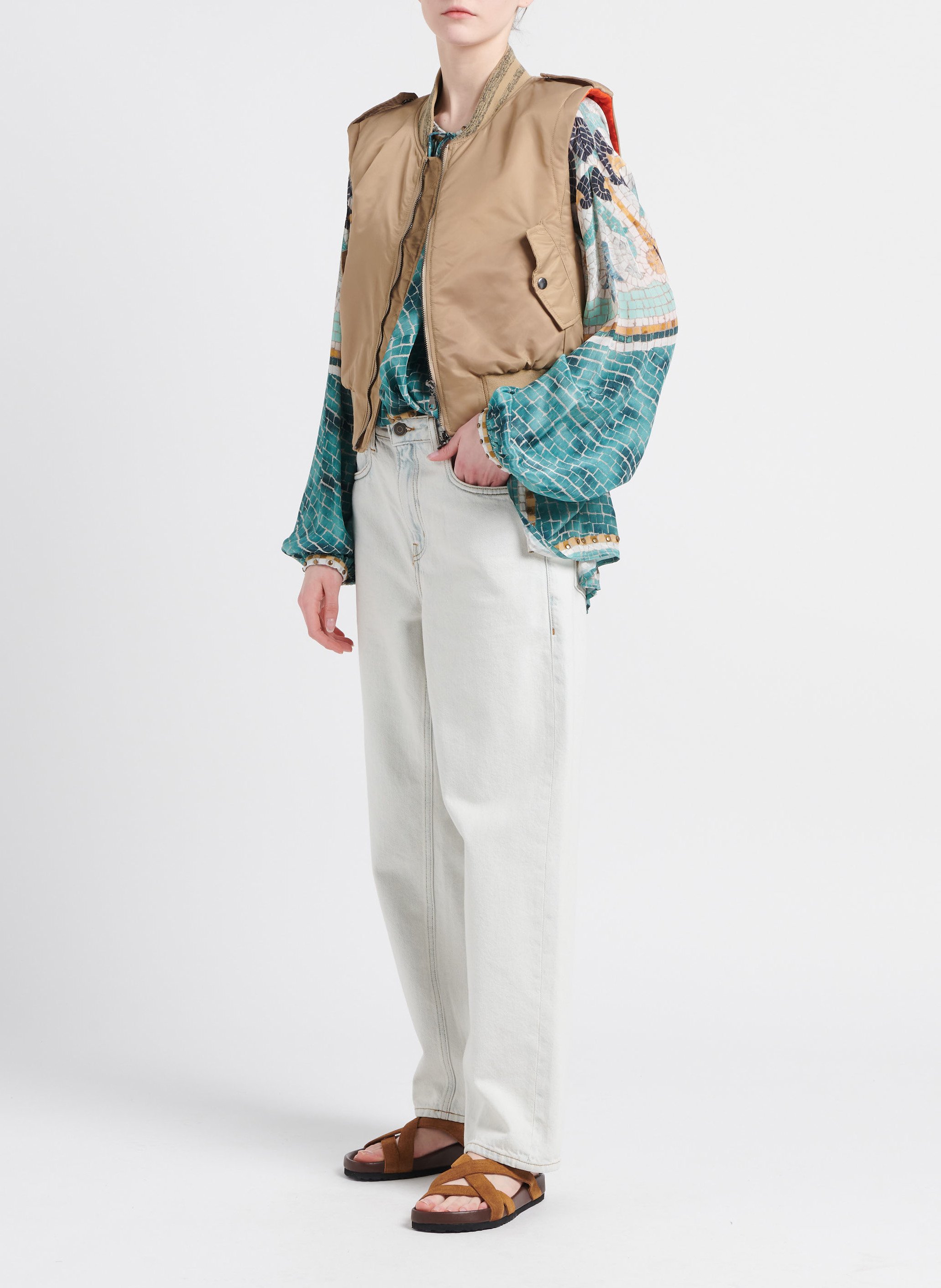 Blouson sans manches à franges MES DEMOISELLES Marron