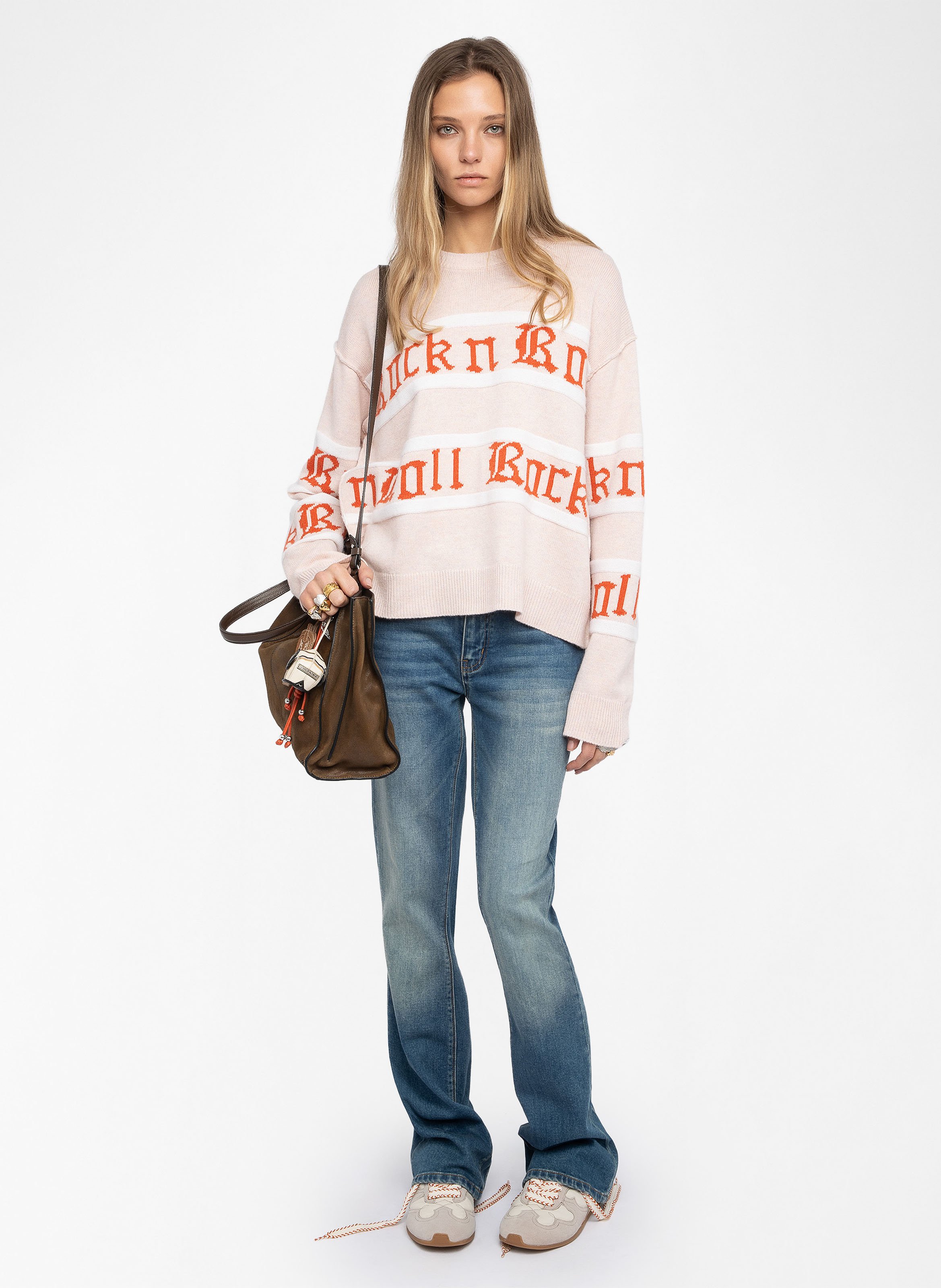 Pull col rond rayé en laine et cachemire ZADIG&VOLTAIRE Rose