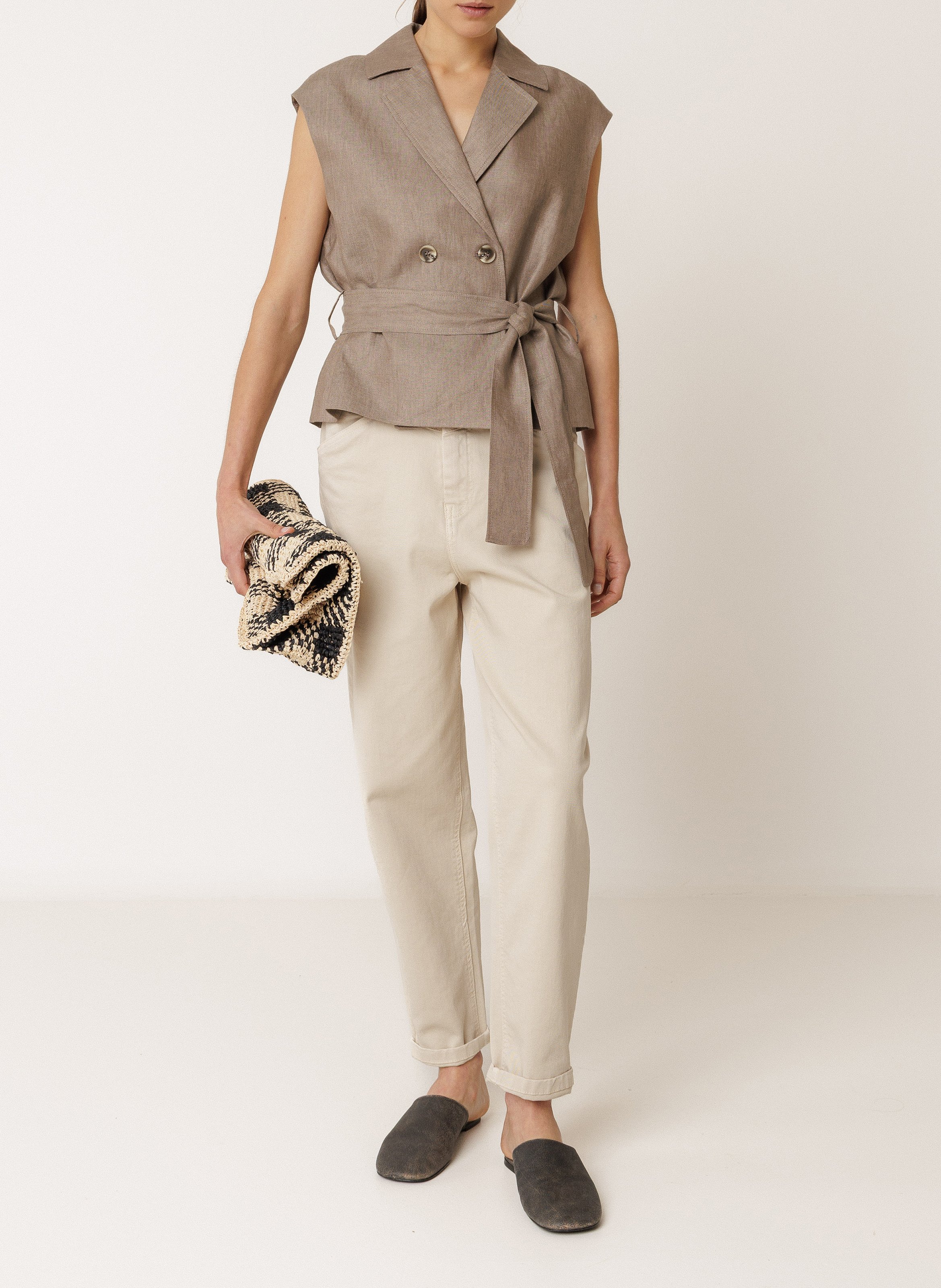 Veste tailleur sans manches ceinturée INDI & COLD Gris