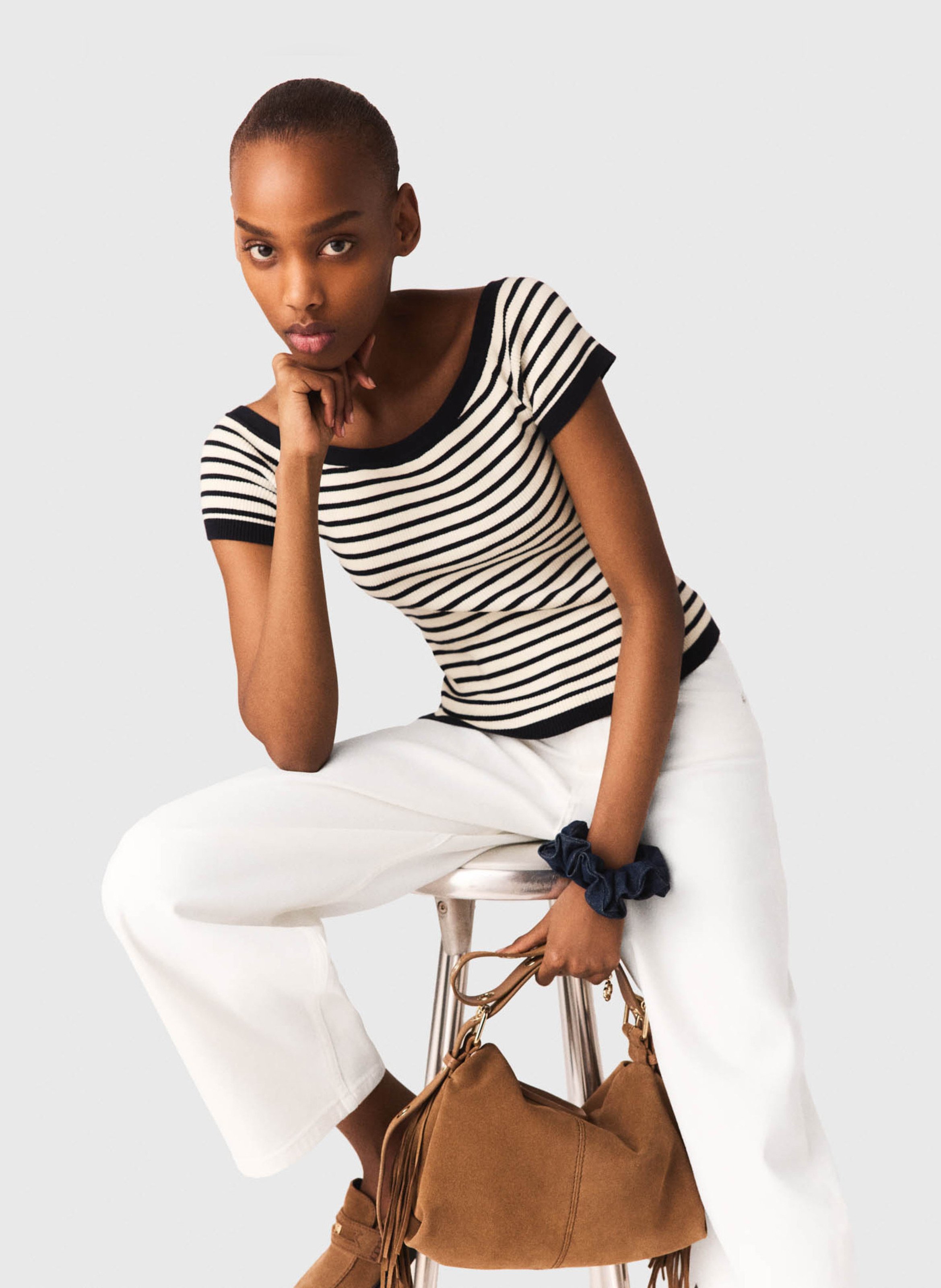 Top moulant col bateau MAJE Bleu