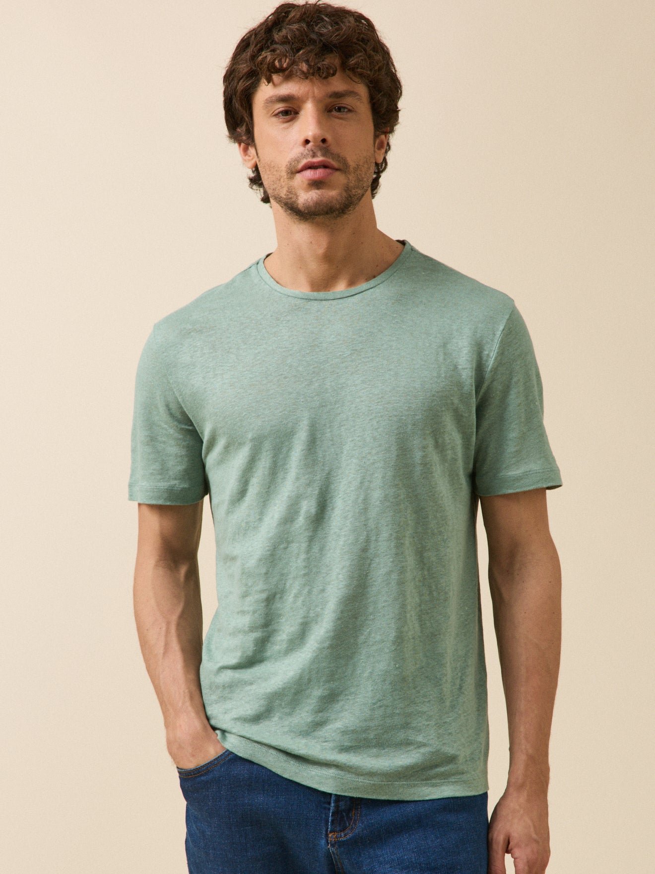 Linen round neck T-shirt CYRILLUS Green