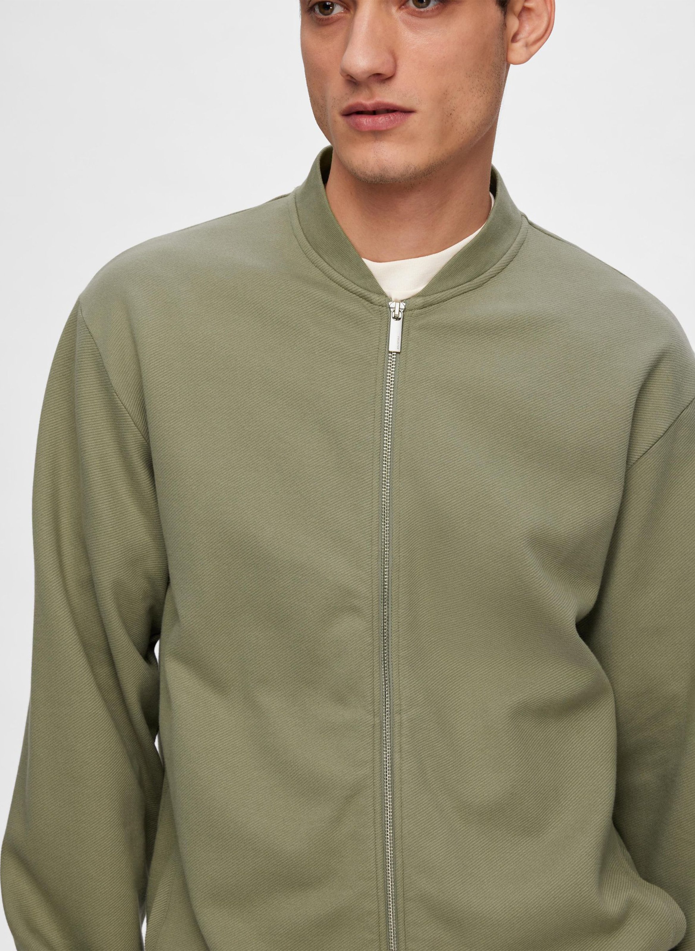 Gilet droit col teddy en coton bio mélangé SELECTED Gris