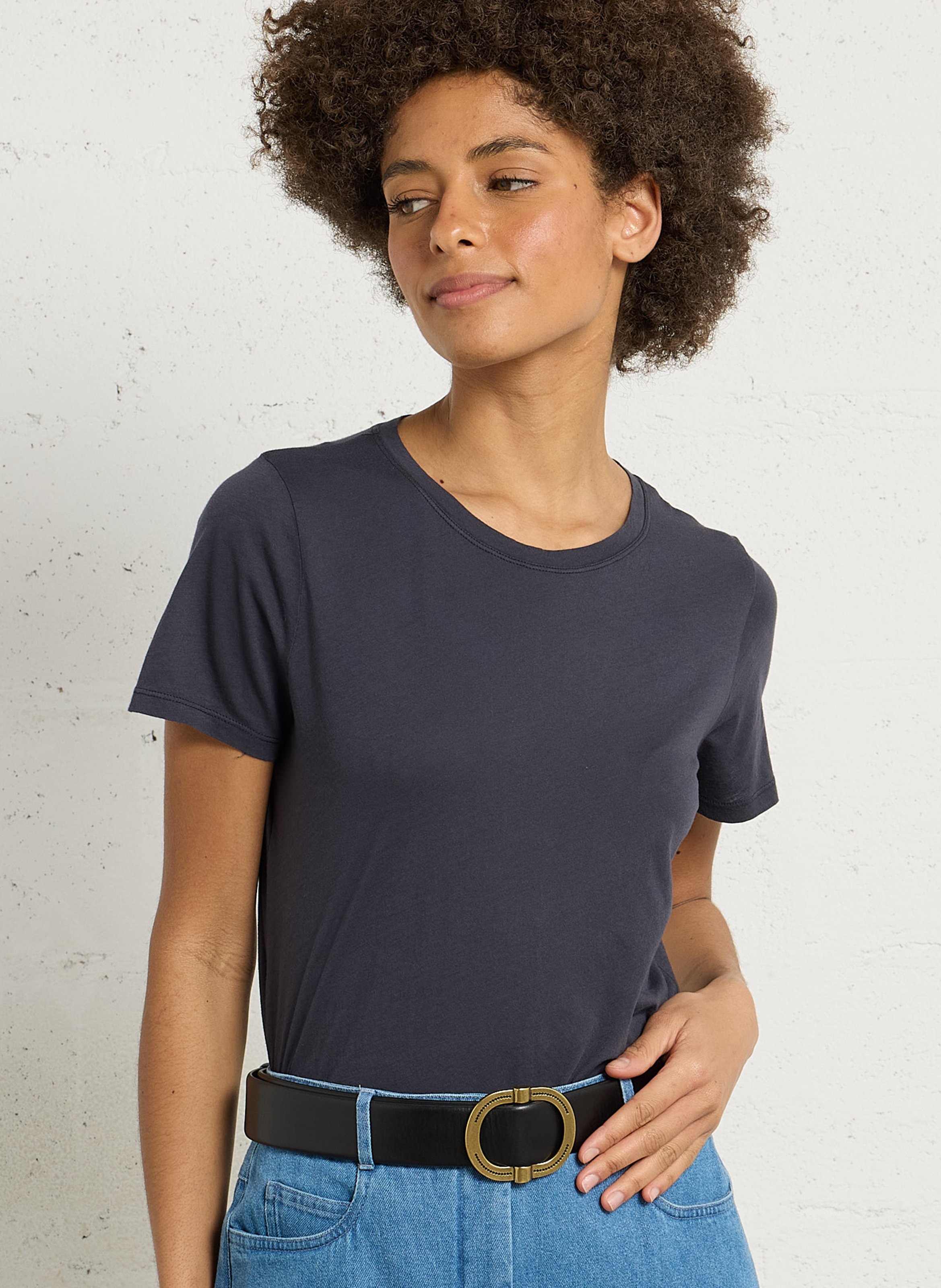 Regular-fit round-neck cotton T-shirt HARTFORD Black