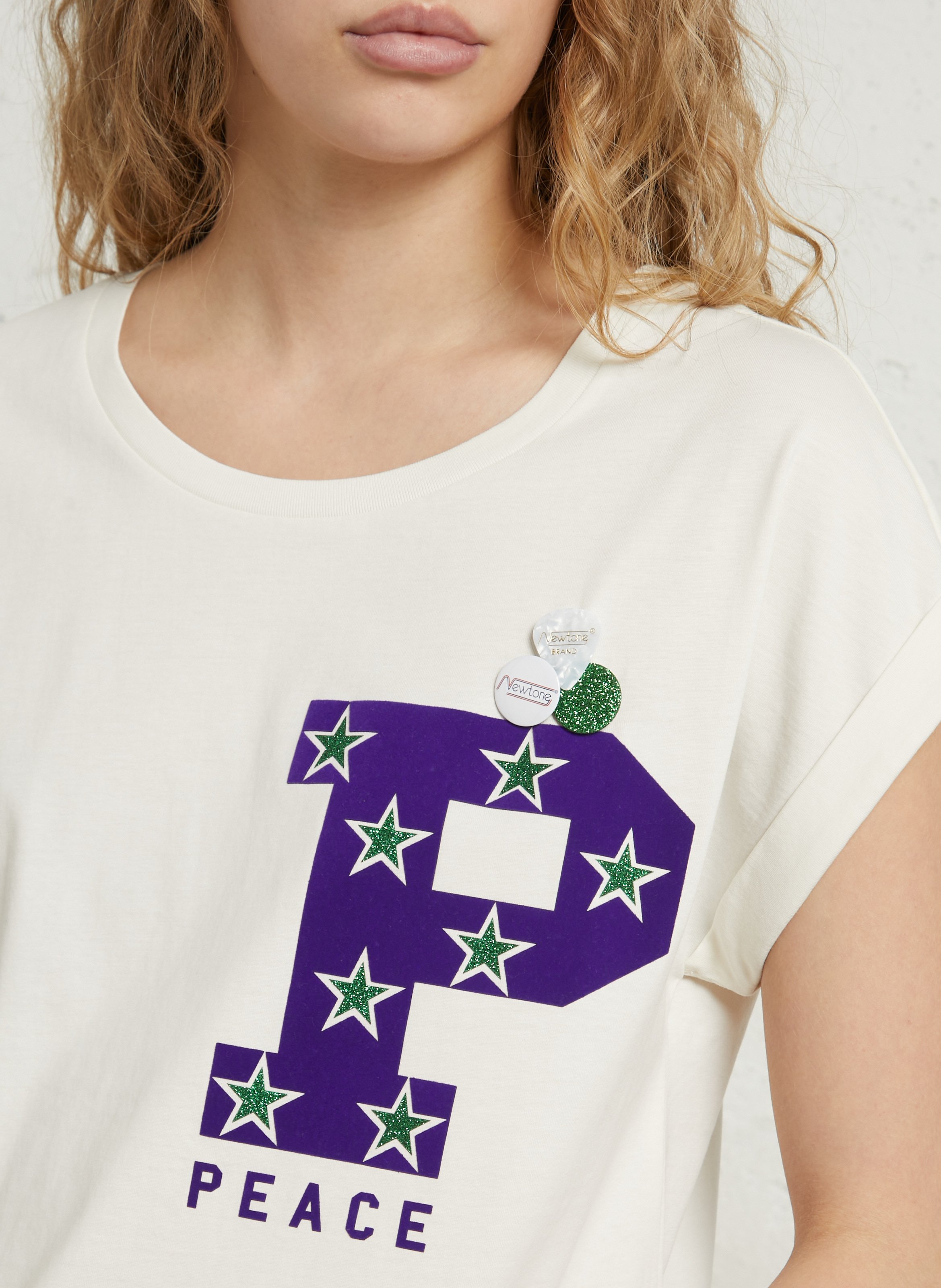 Bedrucktes T-Shirt mit geradem Schnitt und Anstecknadel NEWTONE Weiss