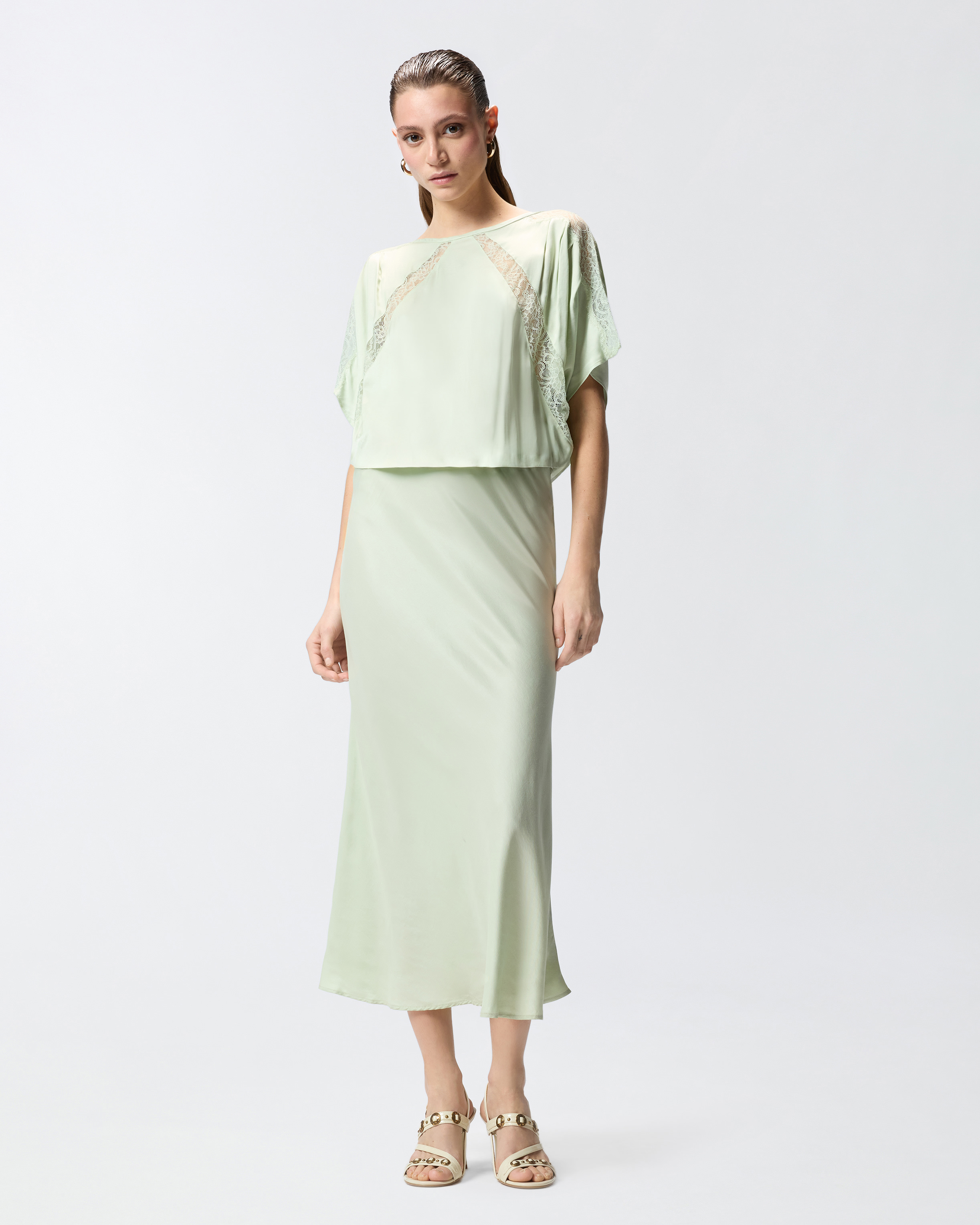 Robe midi avec détails en dentelle PINKO Vert