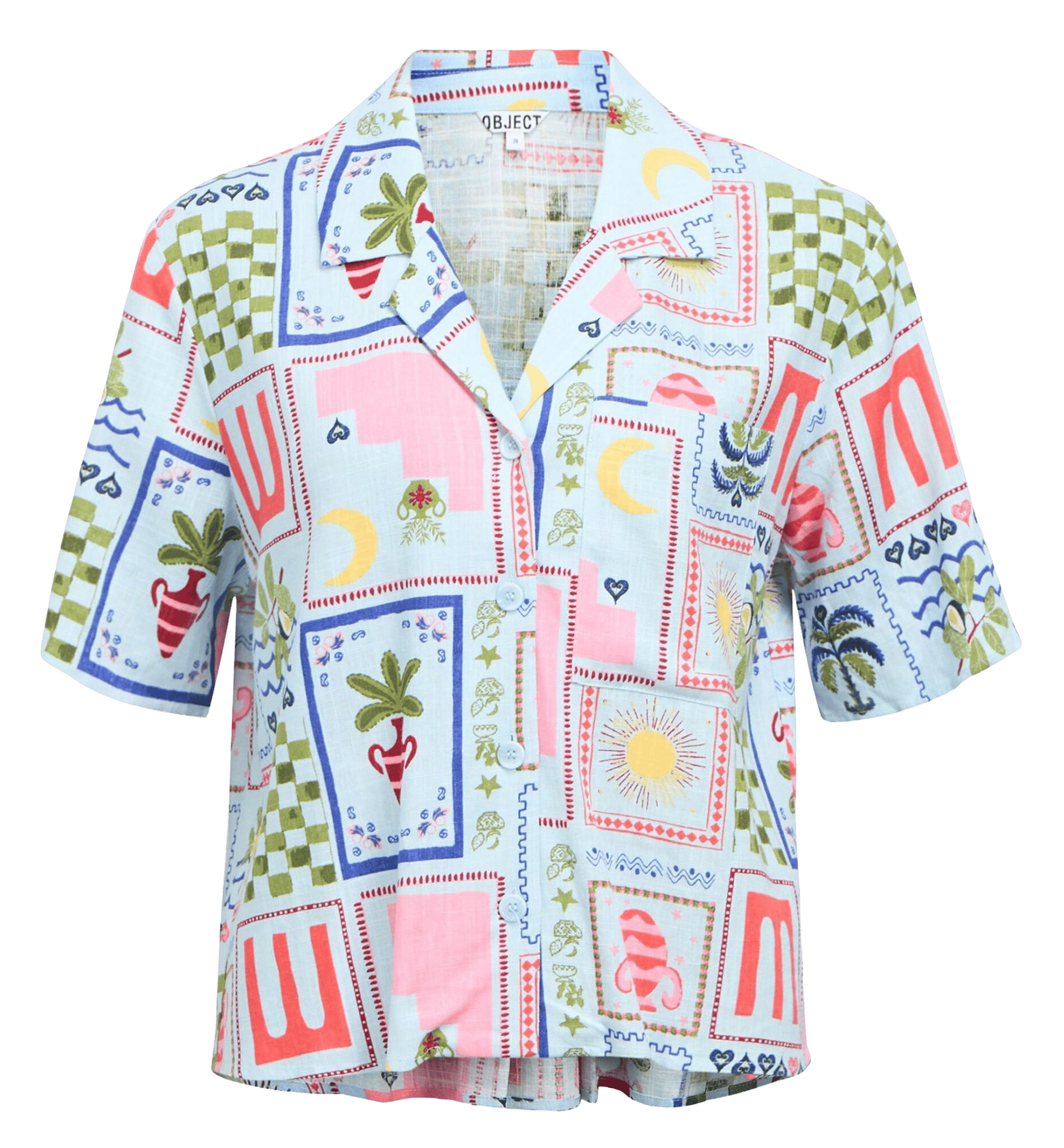 Gerade Hemd mit kubanischem Kragen und Print OBJECT Blau