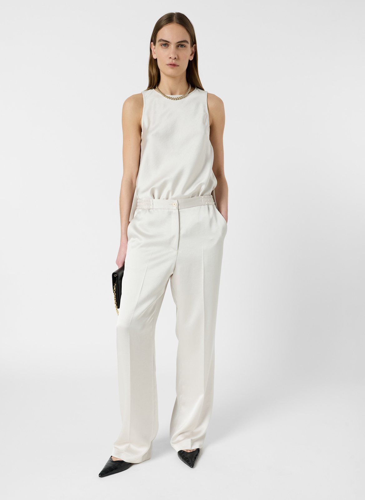 Pantalon droit taille haute en satin uni GERARD DAREL Beige