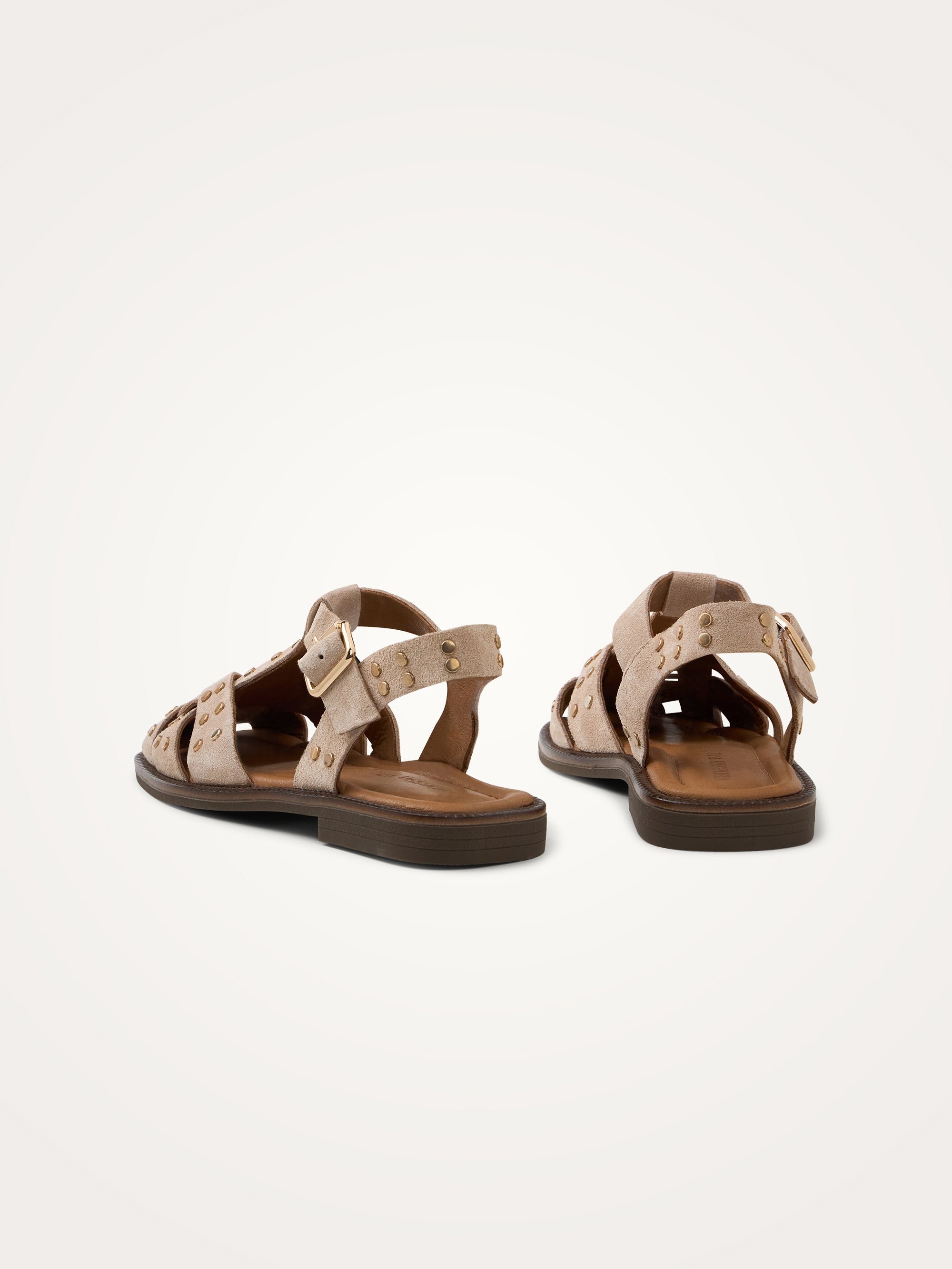 Flat studded suede sandals with wide crisscross straps VANESSA WU Beige