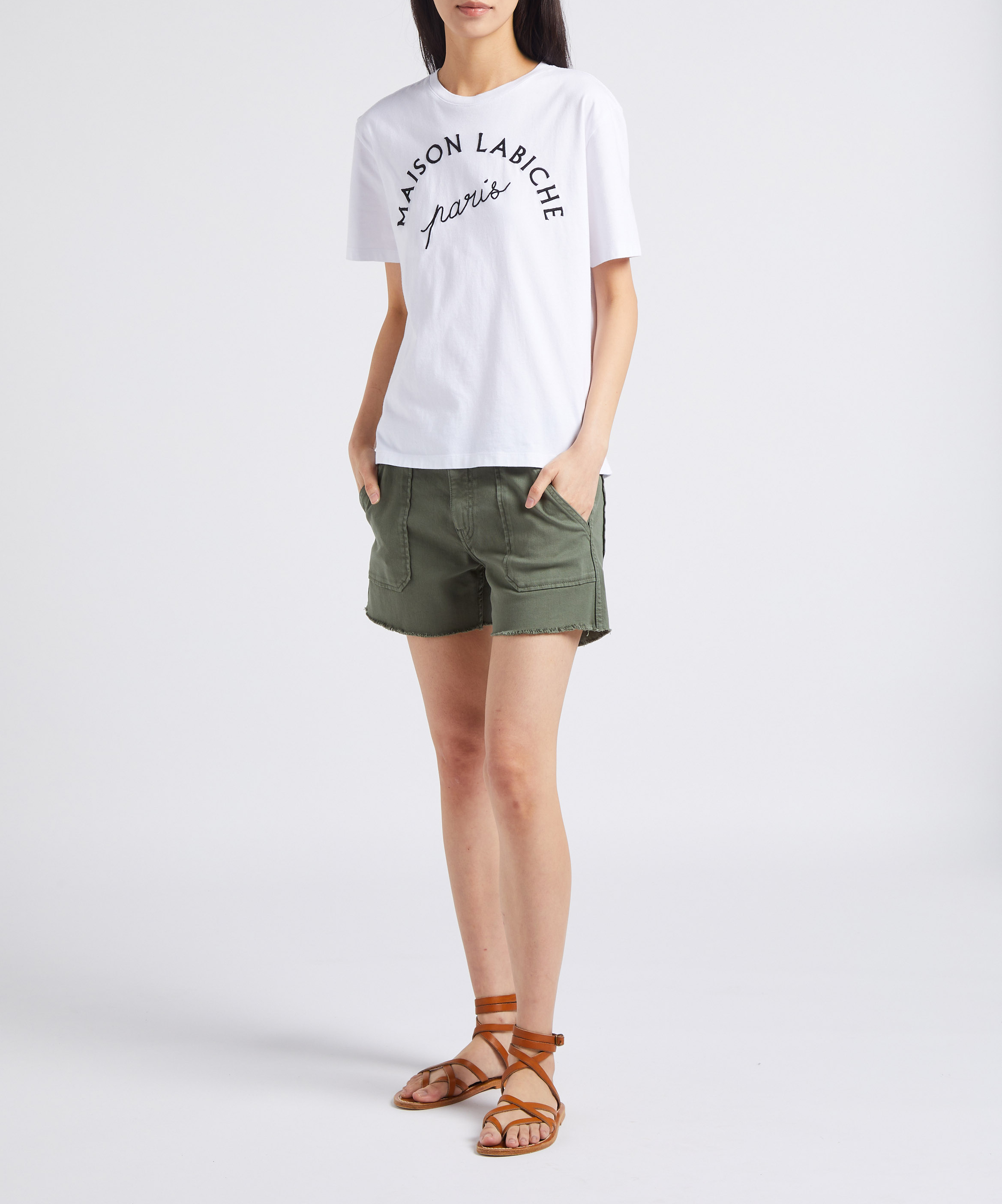 Tee-shirt droit col rond brodé en coton bio MAISON LABICHE Blanc