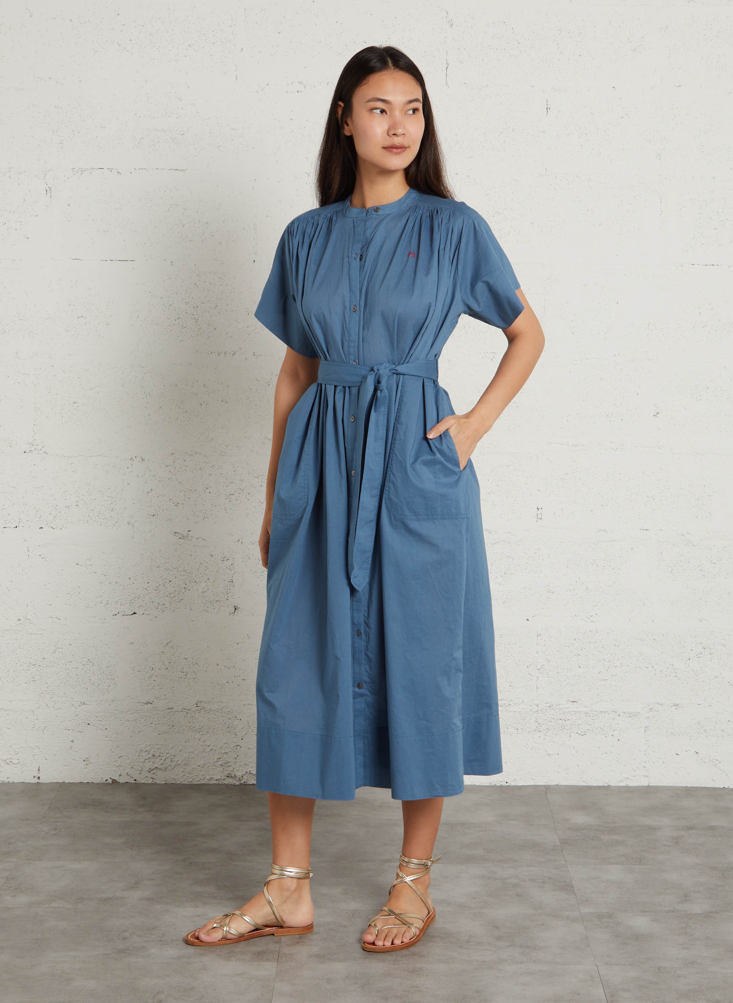 Round-neck cotton midi dress MOISMONT Blue