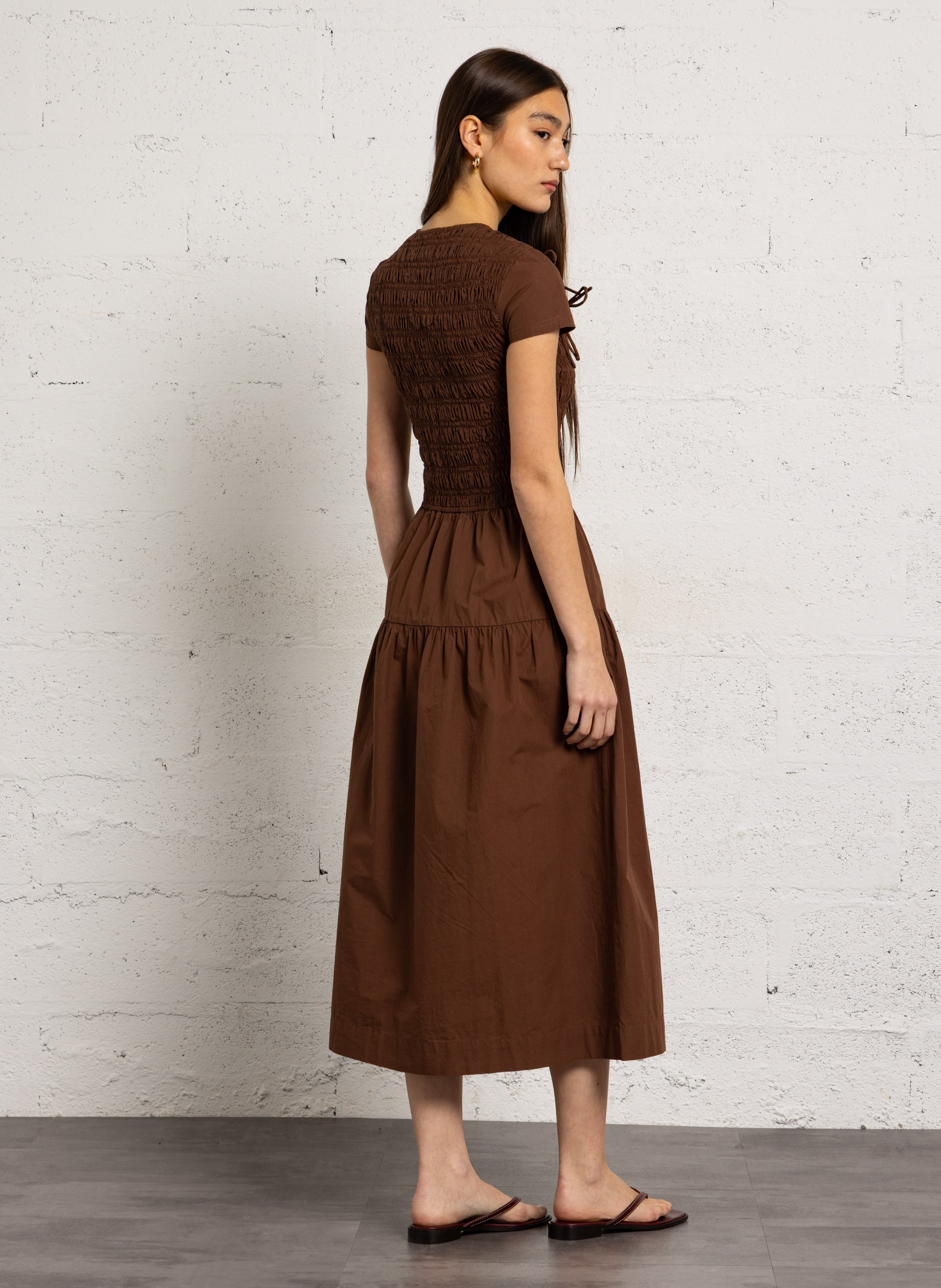Long organic cotton round-neck dress DAMSON MADDER Brown