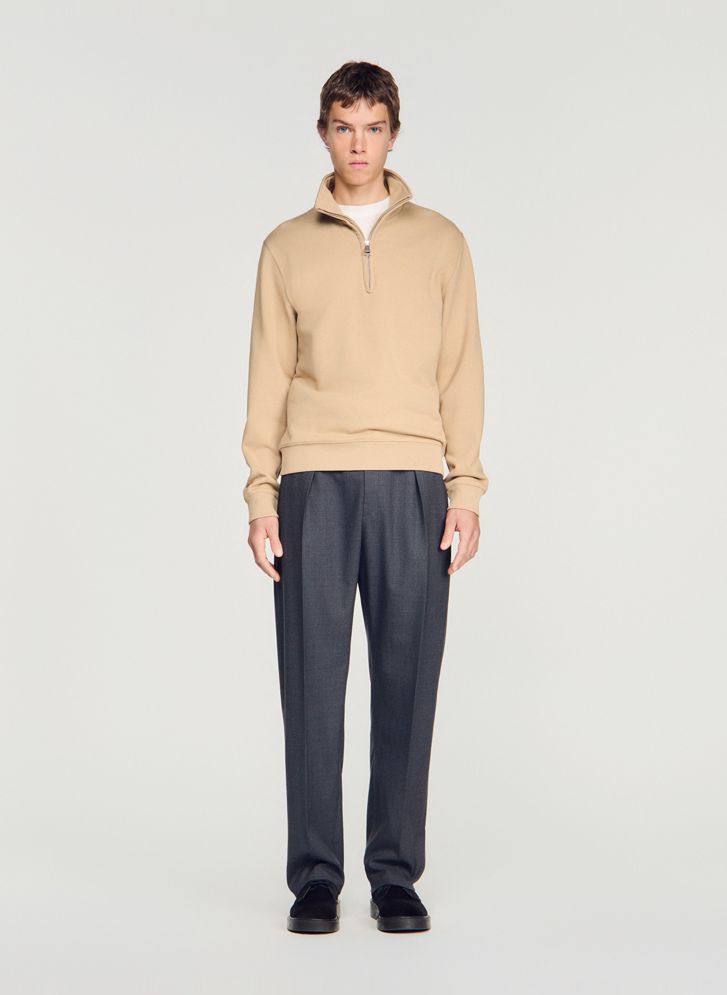 Rechte sweater met opstaande kraag van katoen SANDRO Bruin