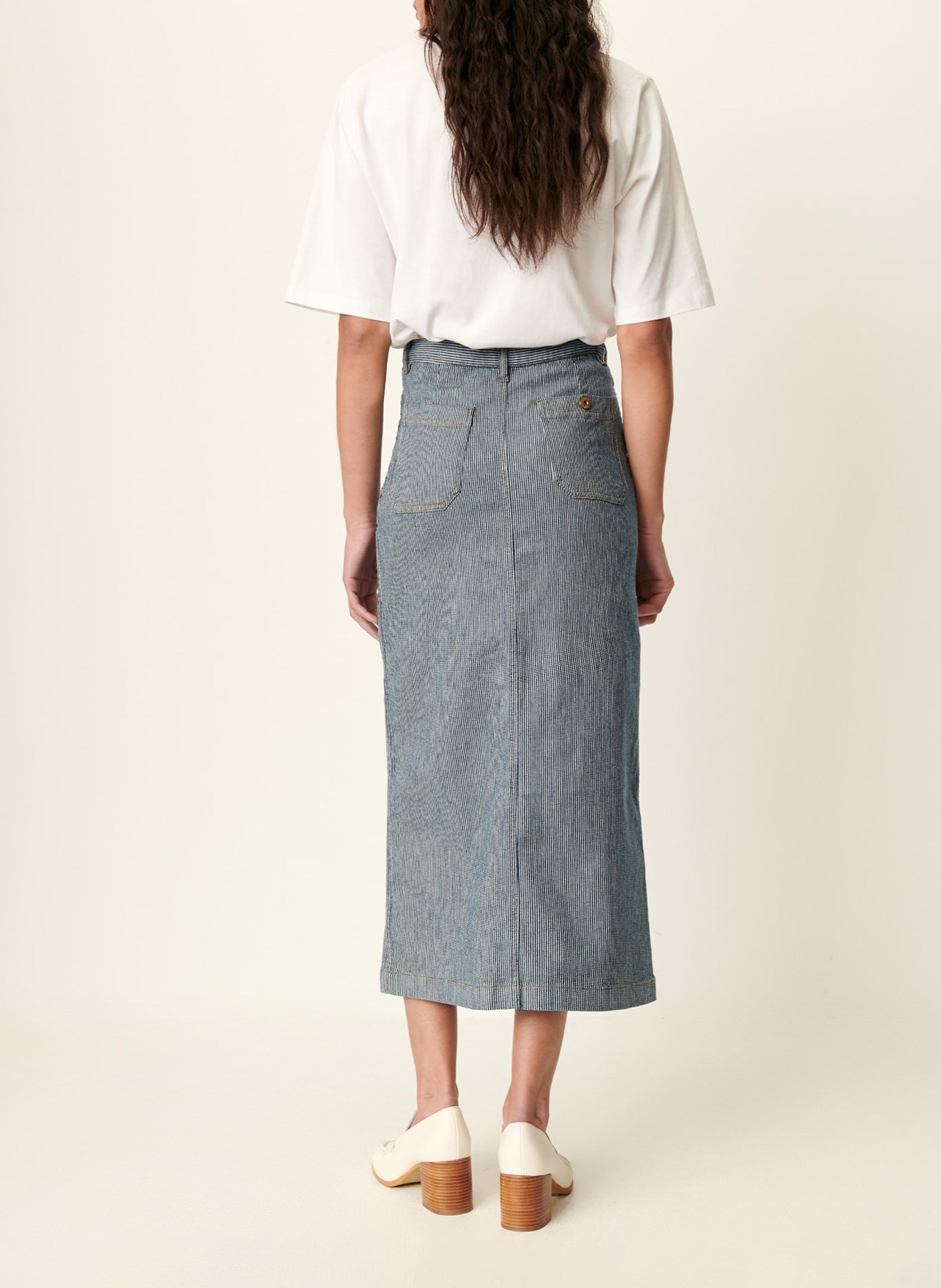 Jupe midi droite en coton mélangé SESSUN Bleu