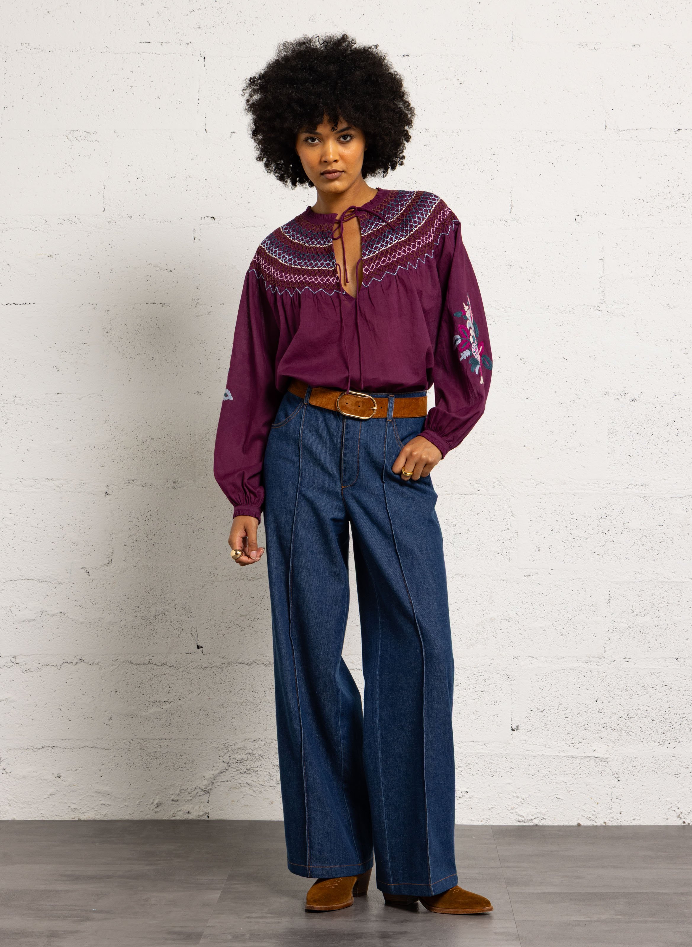 Embroidered organic cotton blouse LOUISE MISHA Red