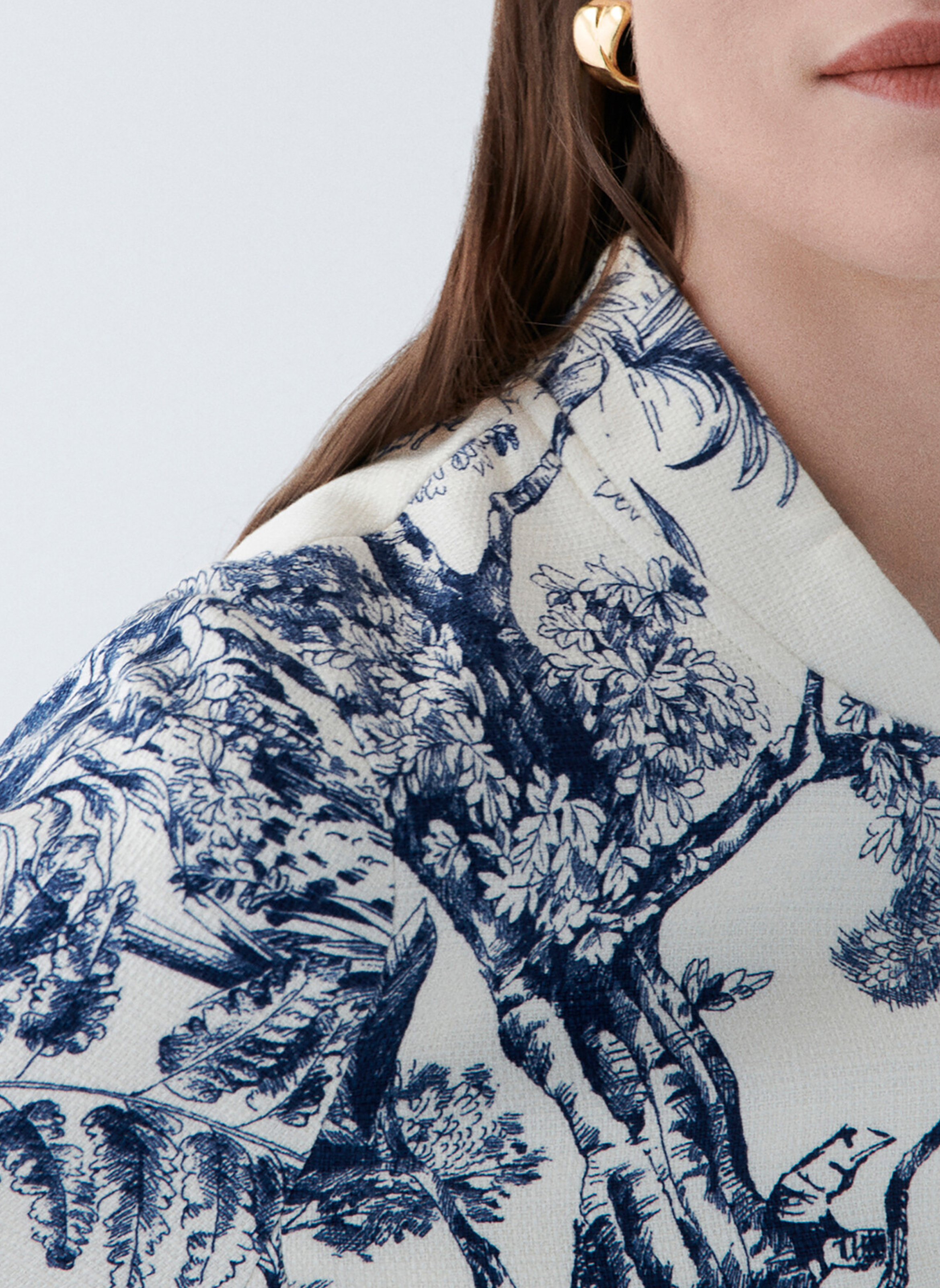 Mao-Kragen-Jacke mit Pflanzenmuster CAROLL Blau