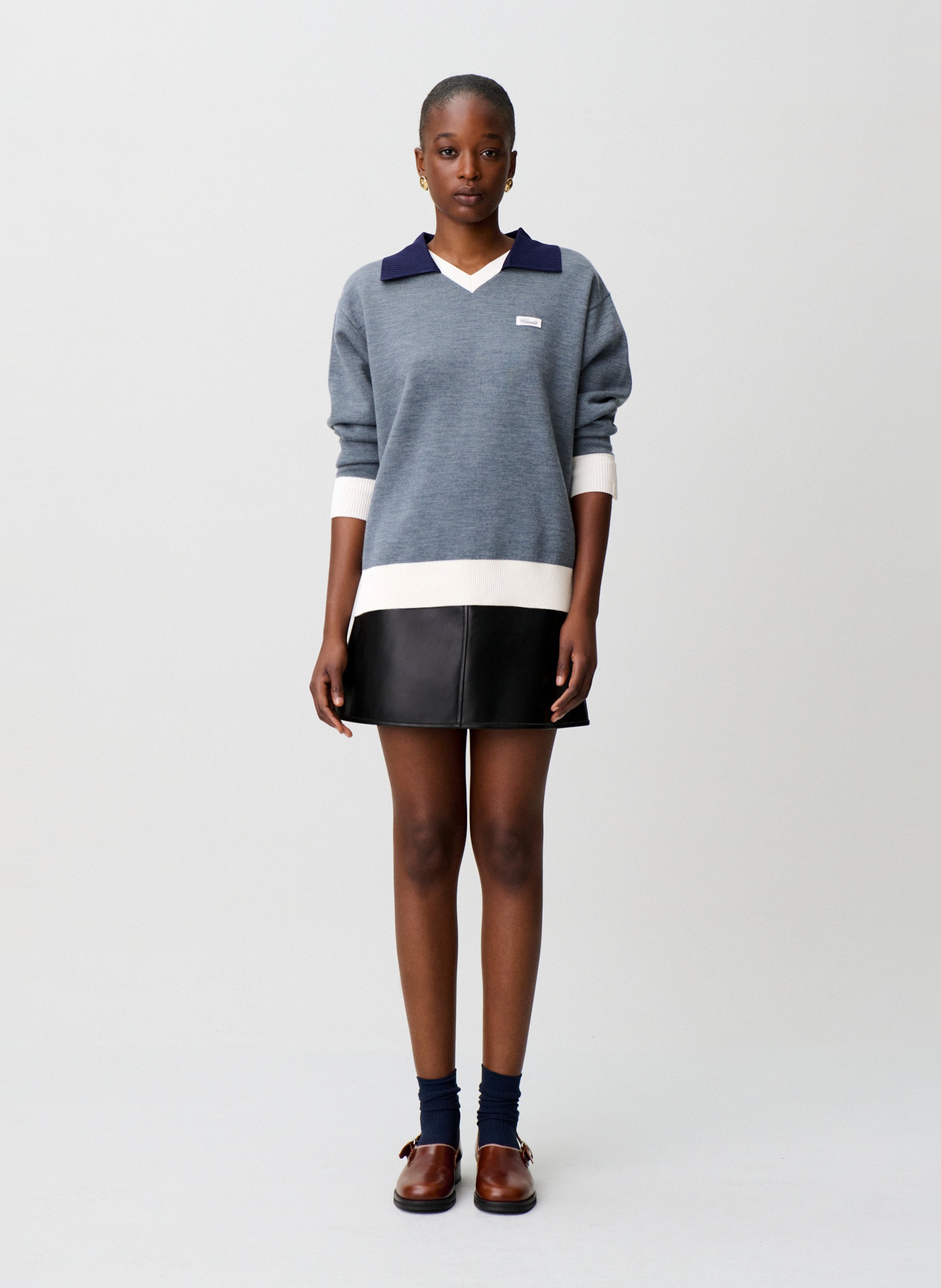 Wool-blend sweater with classic collar CLAUDIE PIERLOT Grey