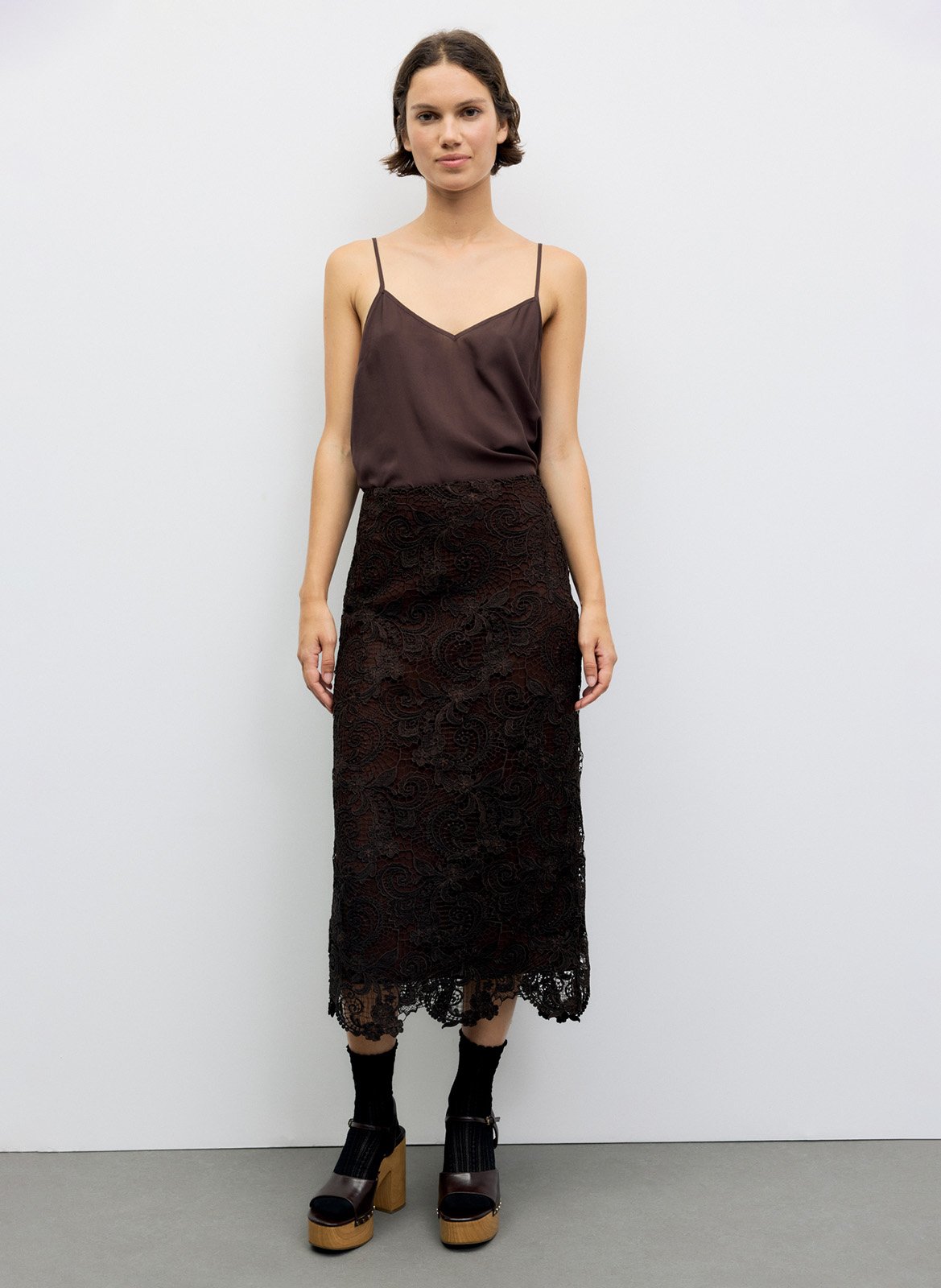 Straight lace midi skirt GERARD DAREL Brown