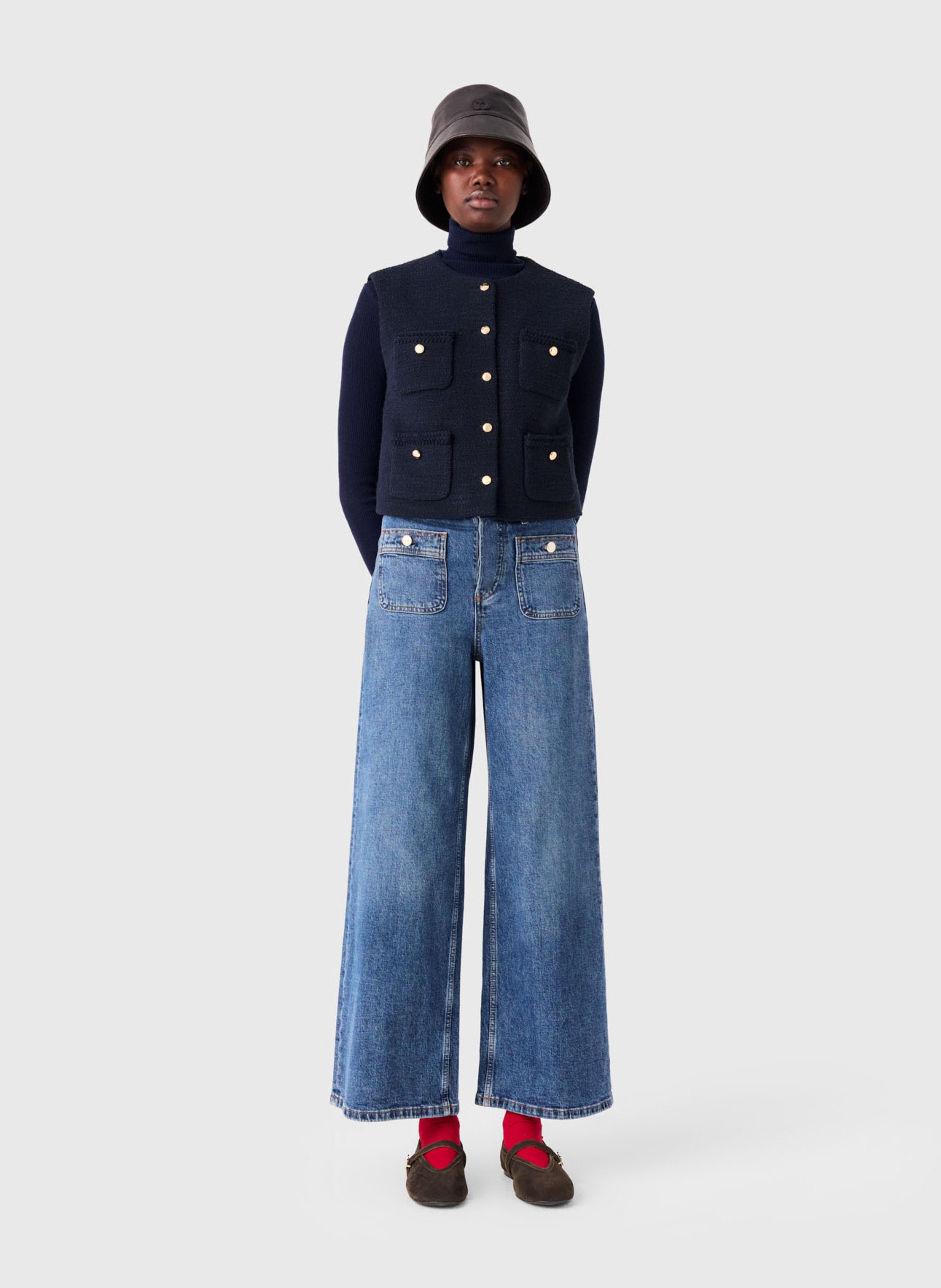 Veste droite courte sans manches MAJE Bleu