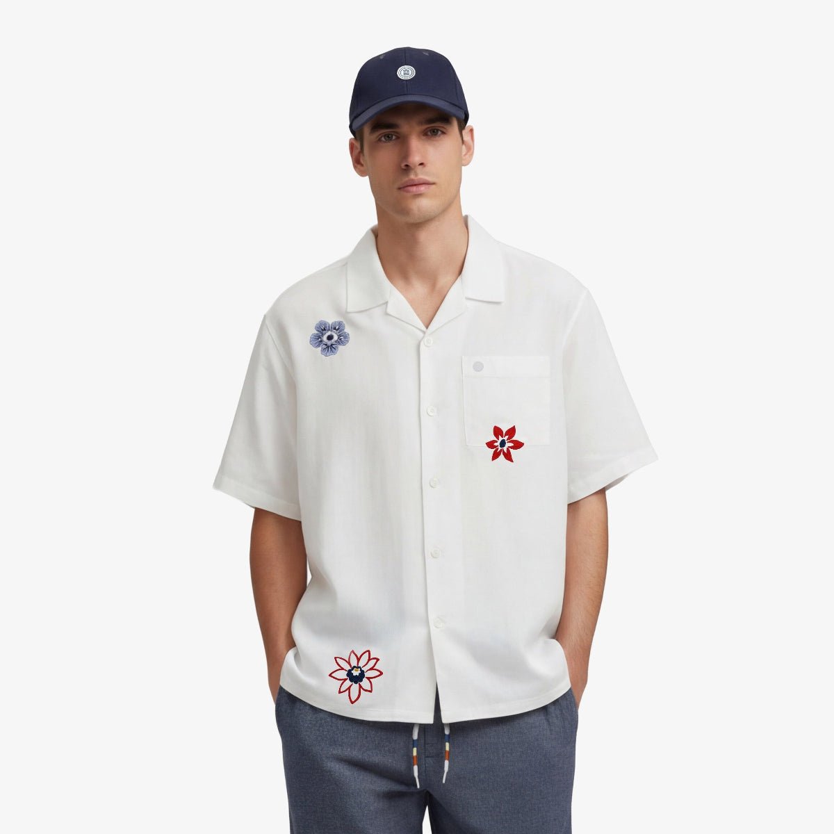 Short-sleeved shirt in printed Japanese cotton SERGE BLANCO White
