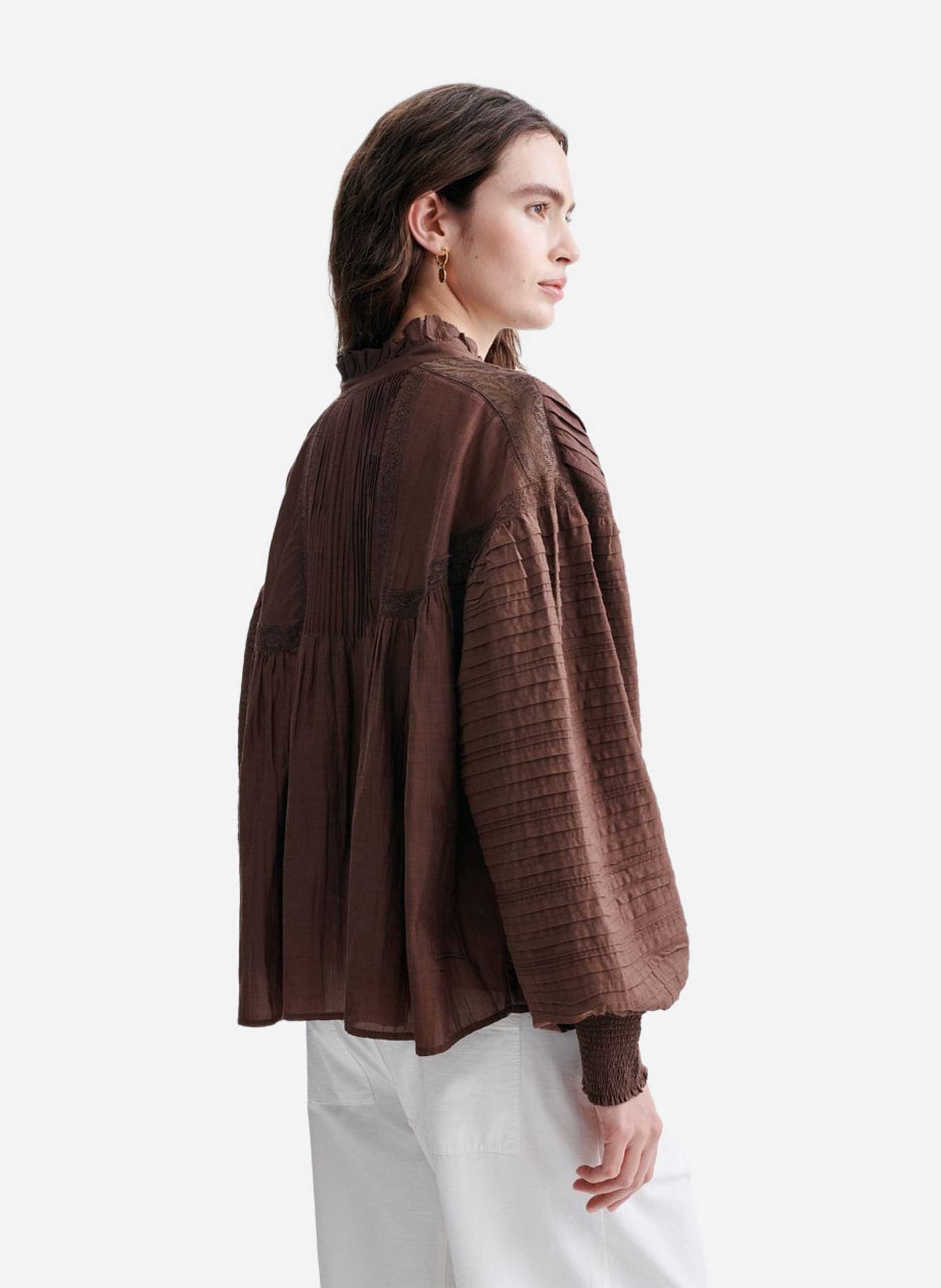 Blouse col victorien droite en coton mélangé VANESSA BRUNO Marron