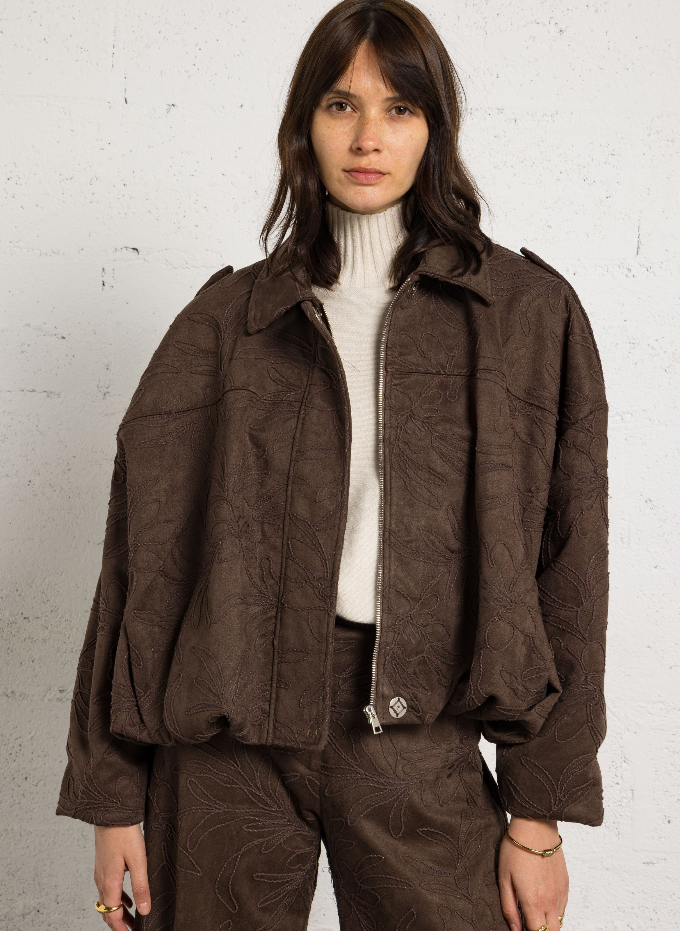 Blouson oversize col classique brodé IMPERIAL Marron
