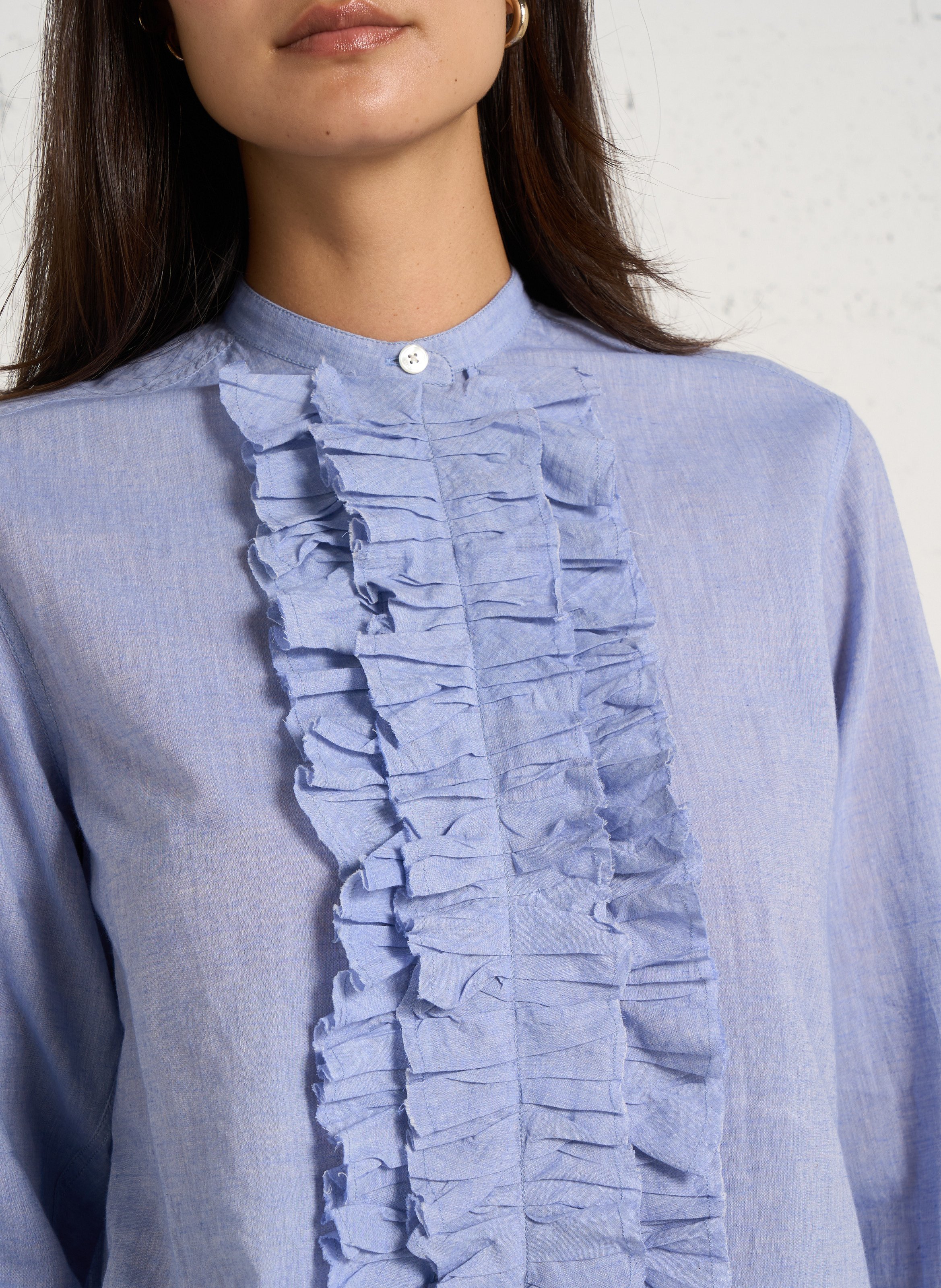 Weit geschnittene Bluse mit Rüschen aus Baumwolle LAURENCE BRAS Blau