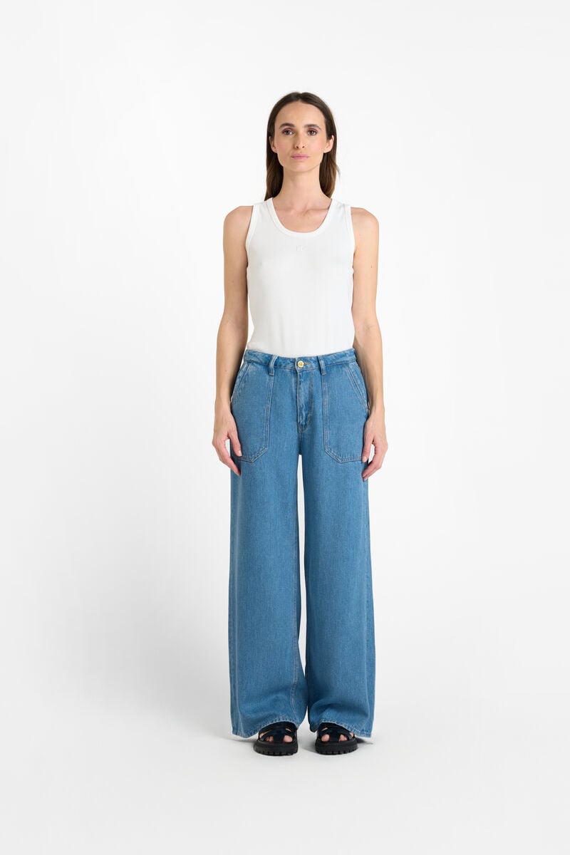 High-waisted loose-fit zip jeans LE TEMPS DES CERISES Blue