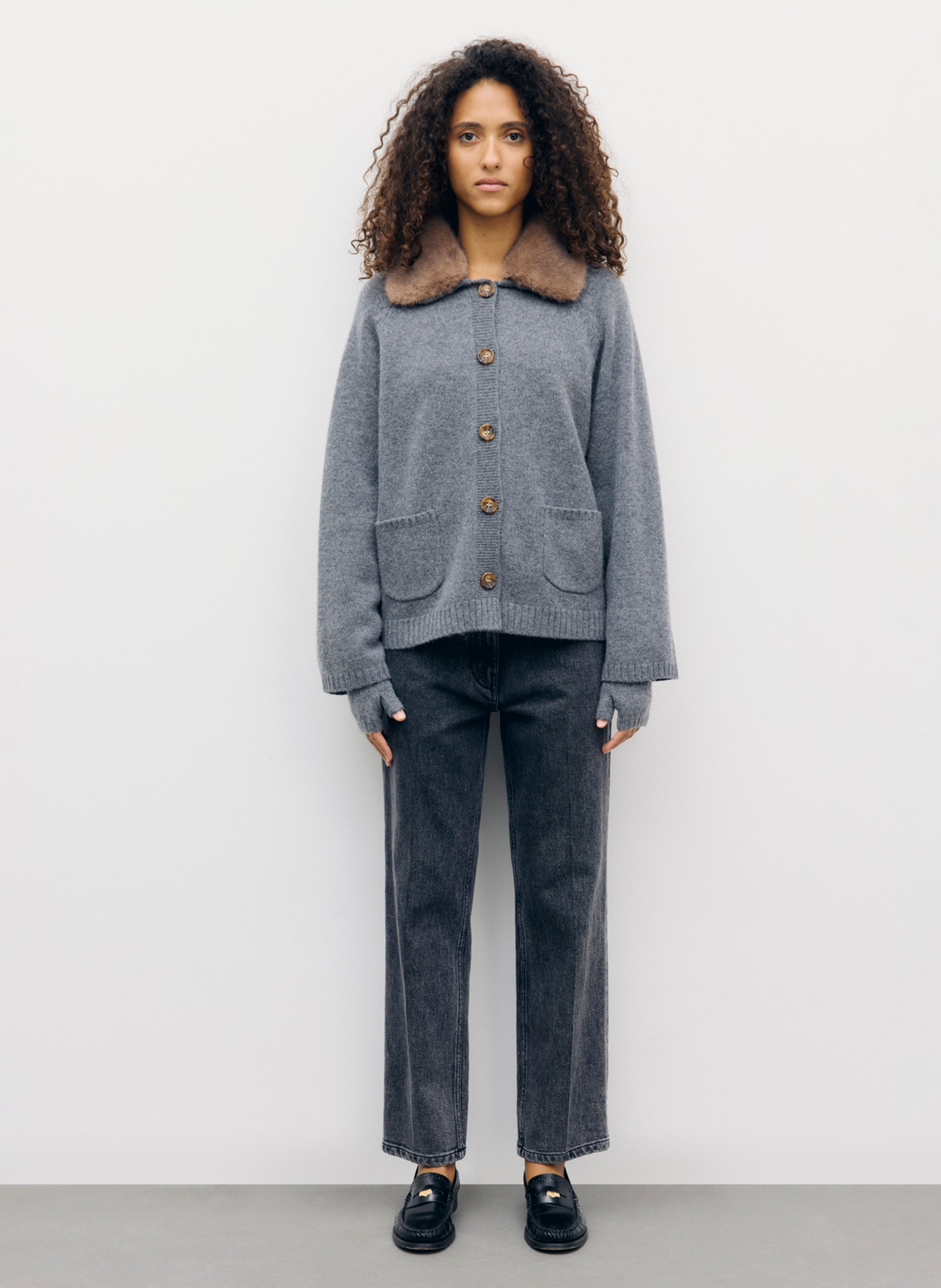 Plain buttoned cashmere cardigan GERARD DAREL Grey