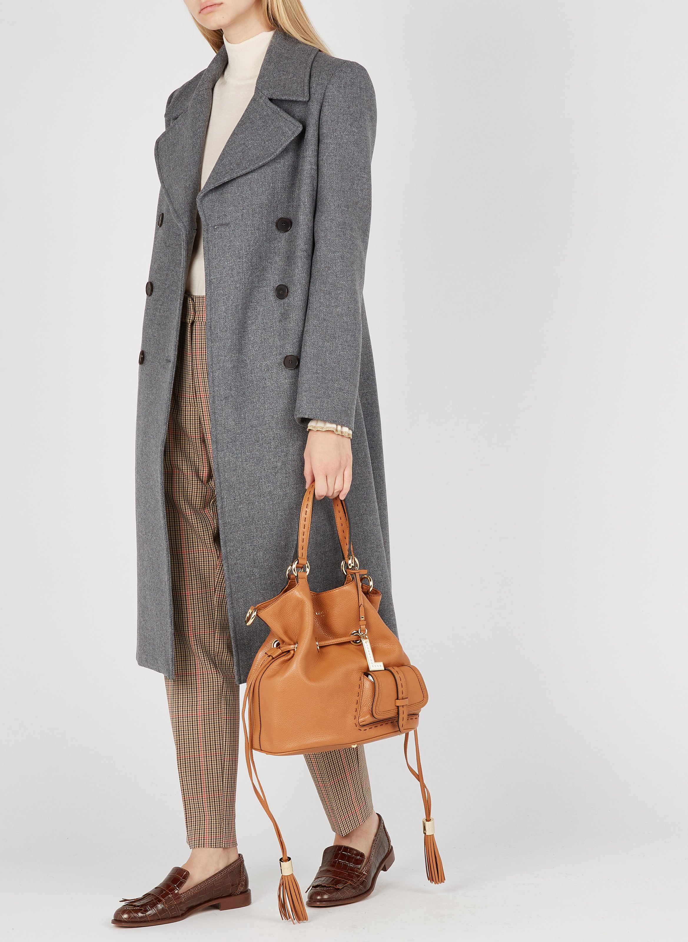 Sac seau en cuir grainé LANCEL Marron