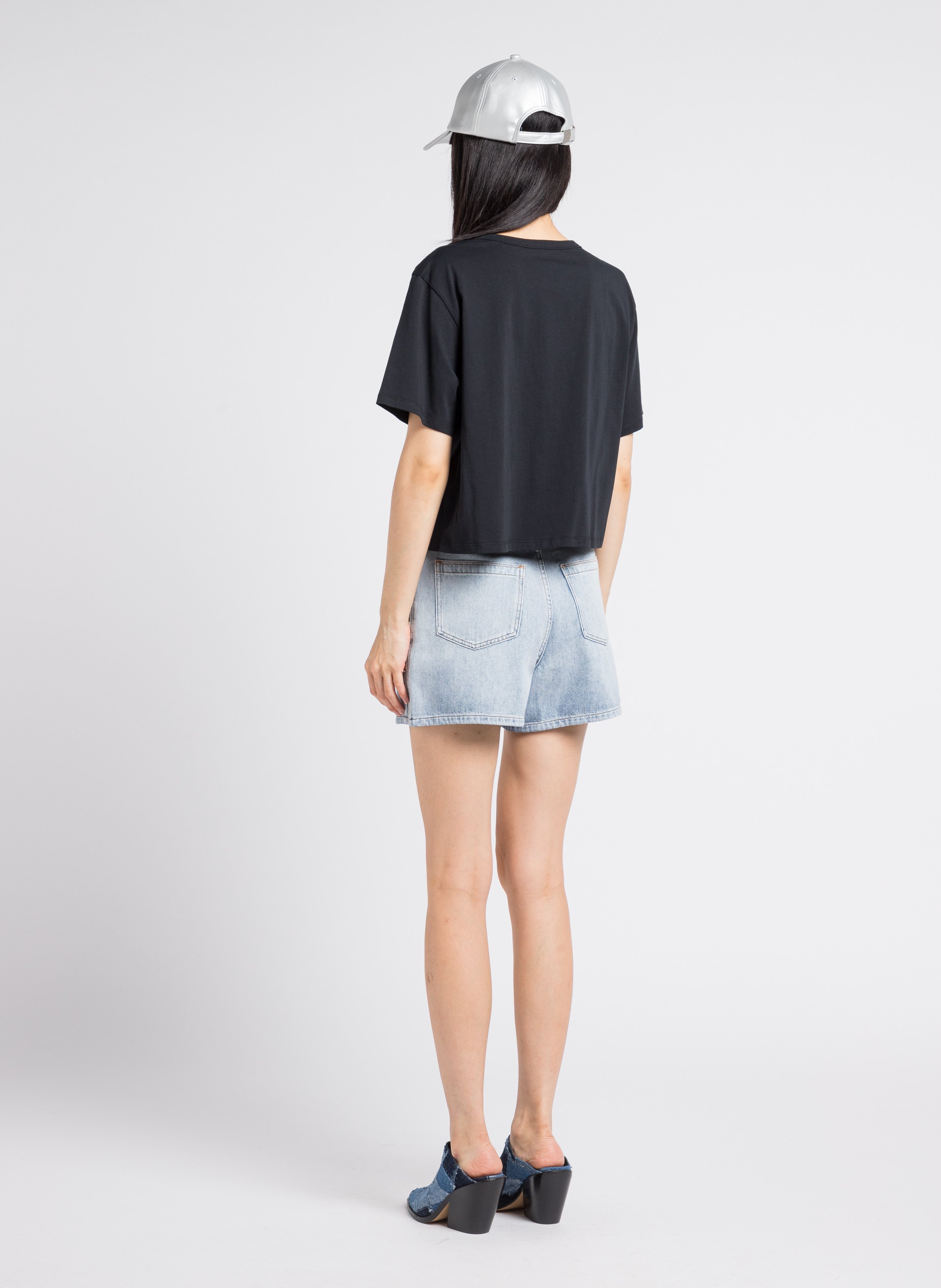Straight high-rise cotton denim shorts with studs IRO Blue