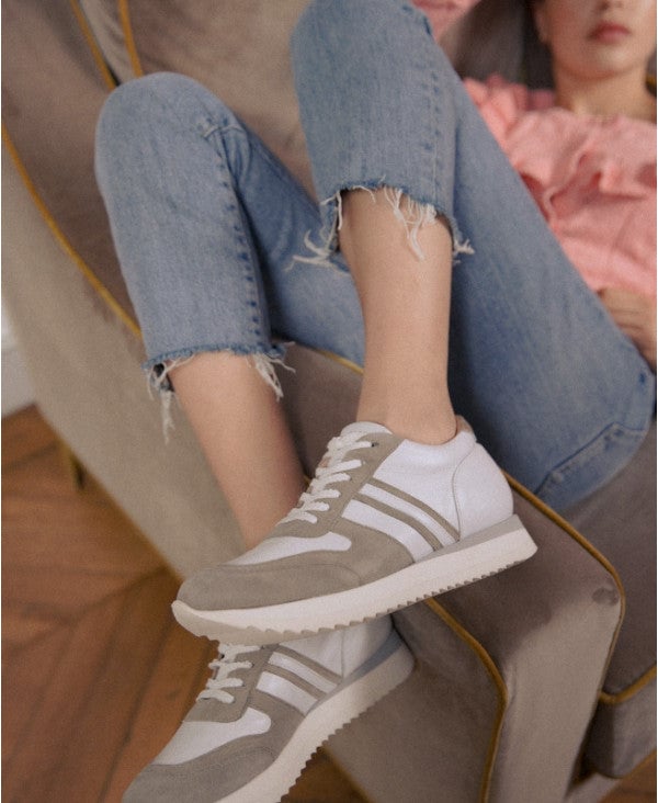 Wedge sneakers in nappa leather and suede leather EMZI PARIS White