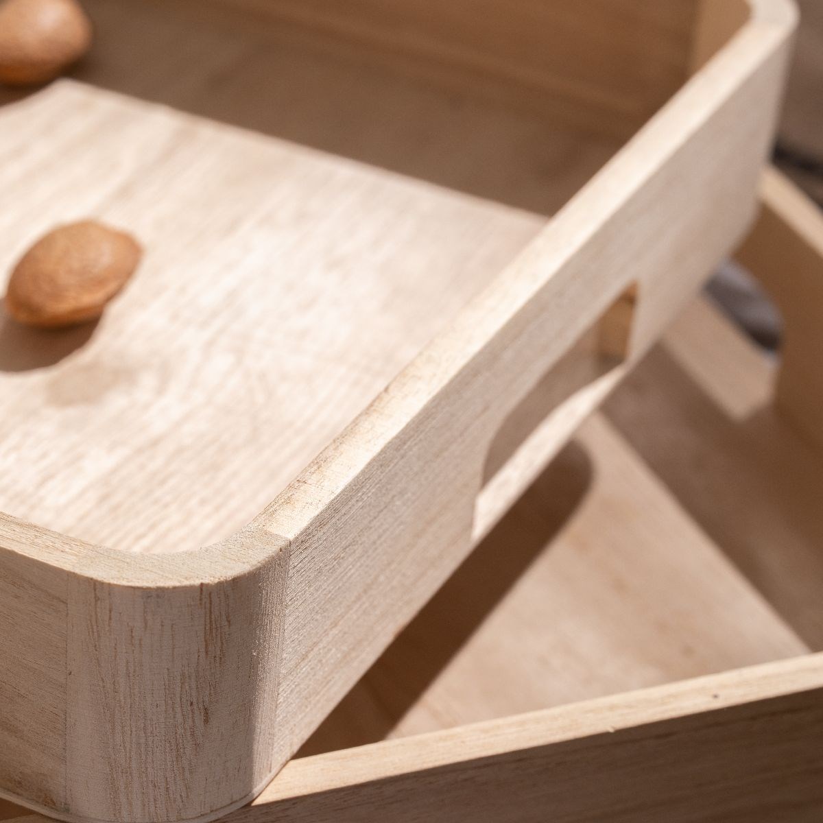 Set of 2 round wooden trays FACTORY Beige