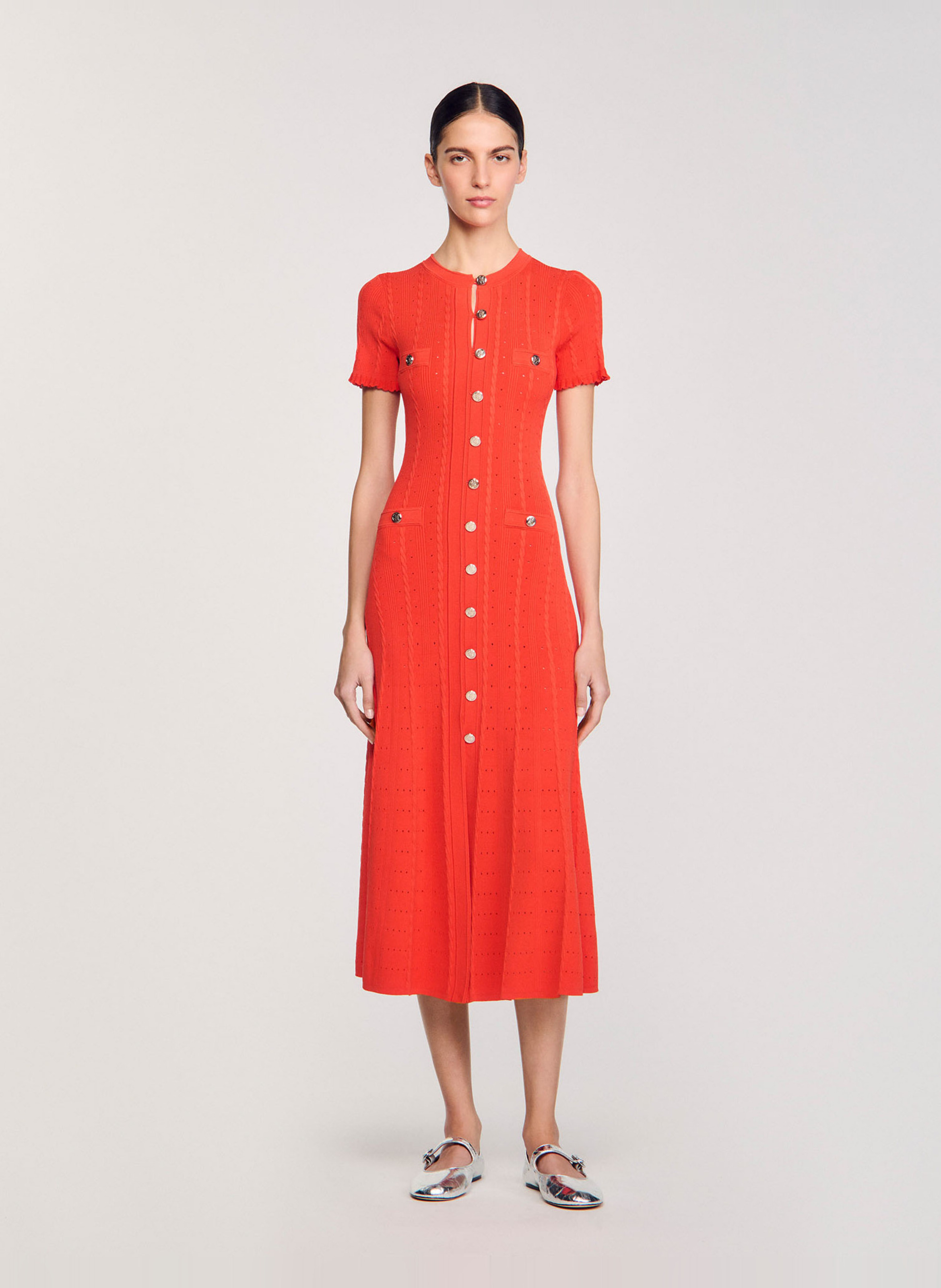 Robe longue à détails crochetés Noir Sandro - Femme